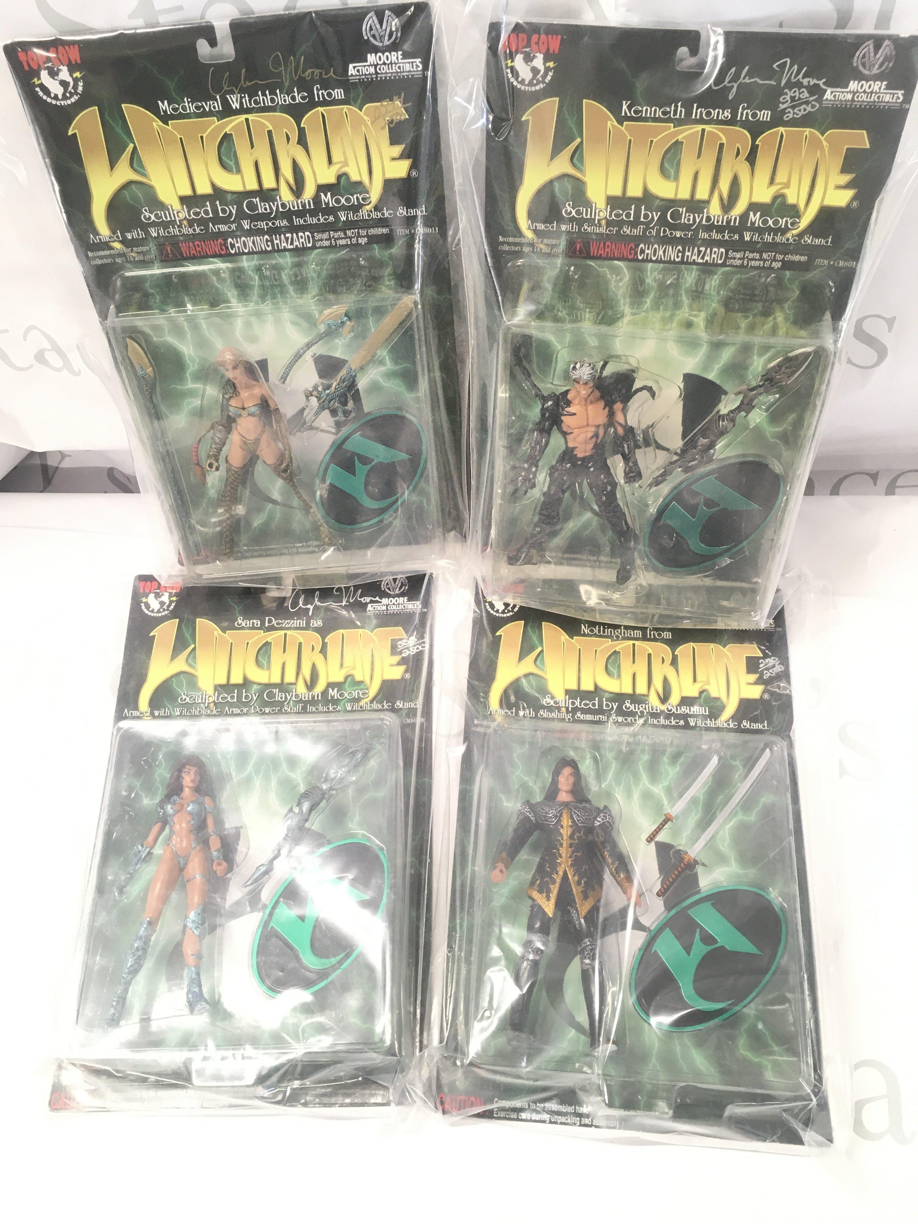 4 X Carded Witchblade Figure Signed By Clayburn Moore.