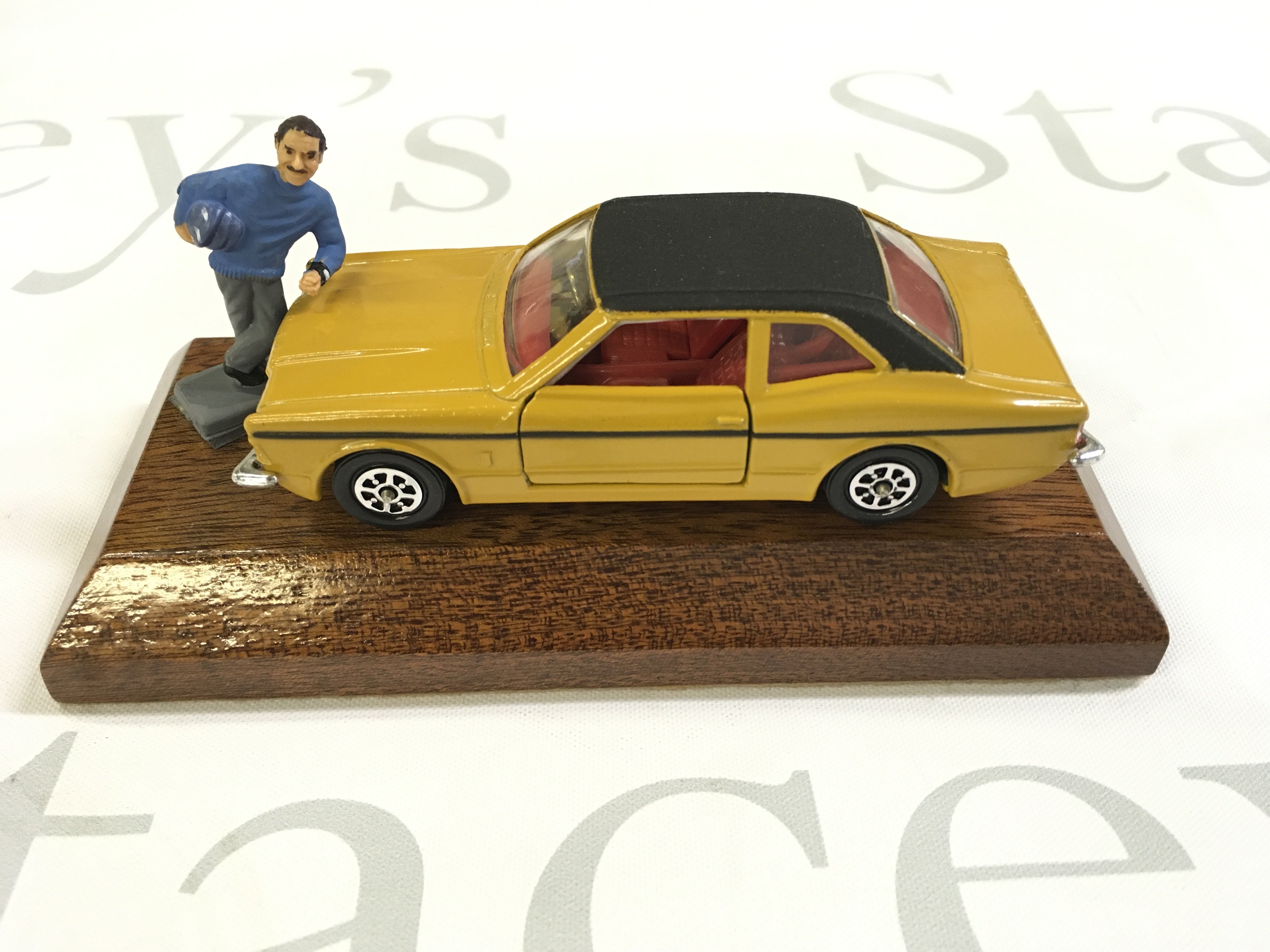 A Rare Corgi Ford Cortina Gxl #313 on wooden Base. Given to Dealerships. With Graham Hill Figure.