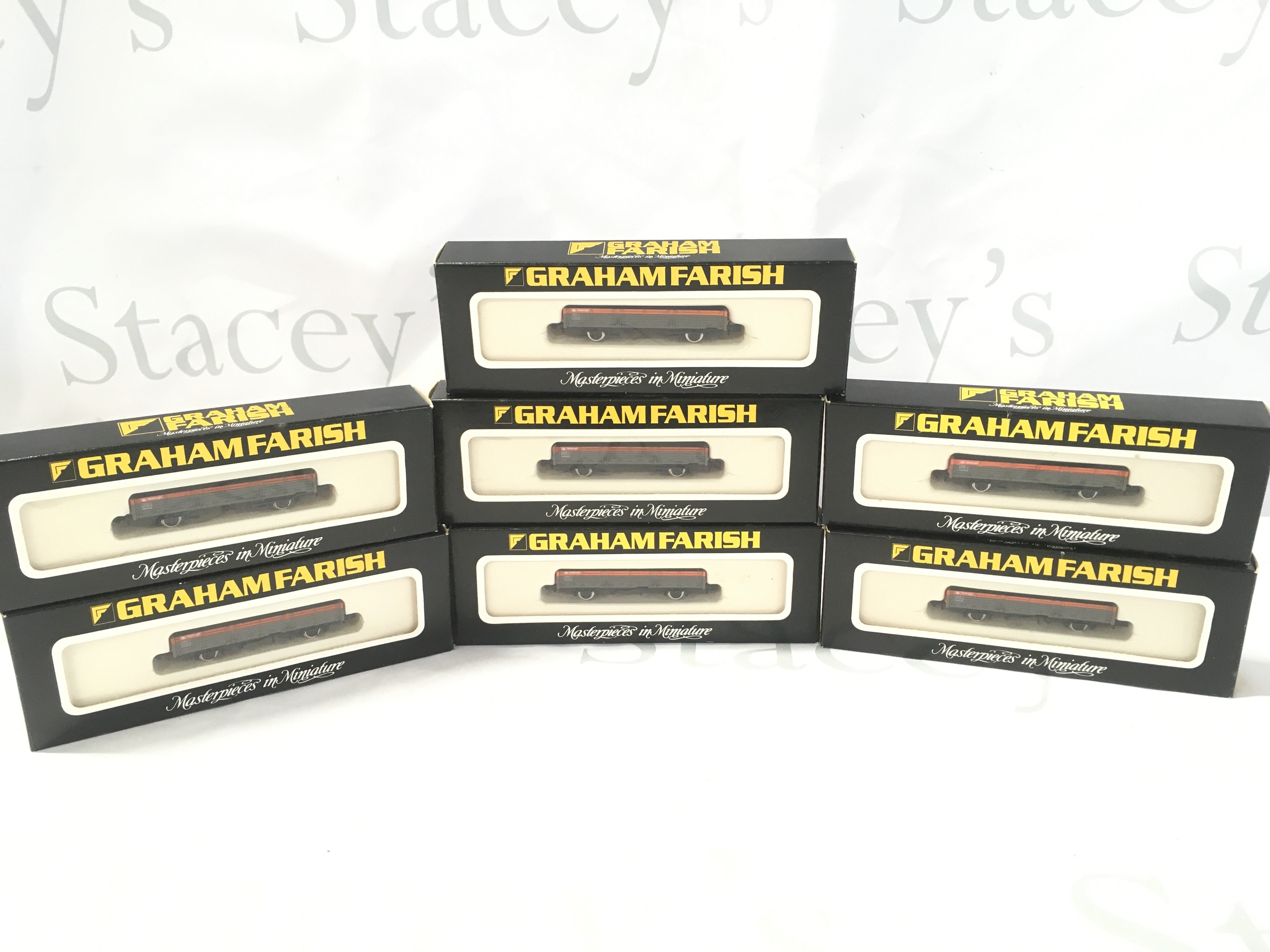 7 Boxed Graham Farish N Gauge BR Speedlink OAA Wagons.