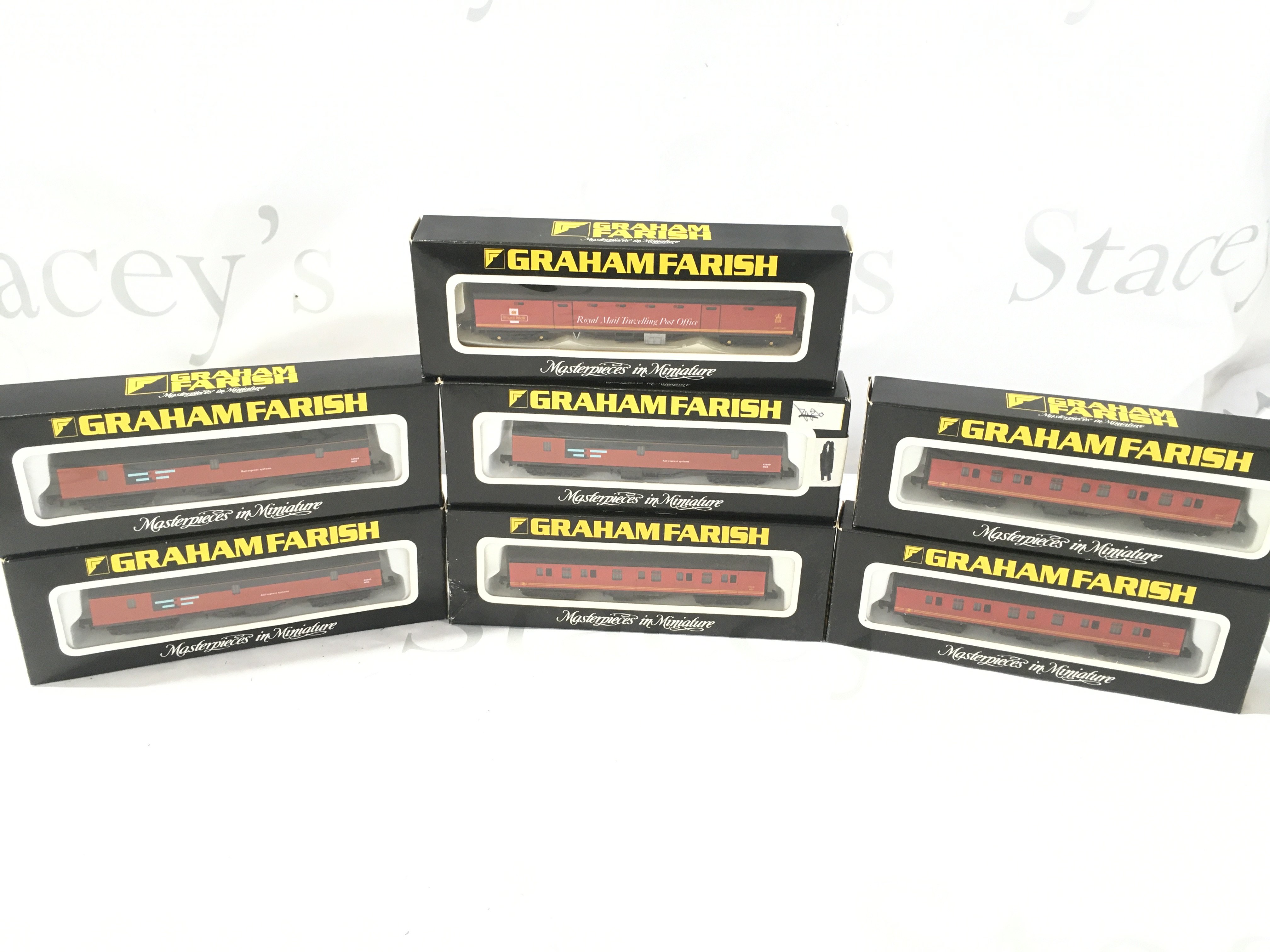 7 Boxed Graham Farish N Gauge Royal Mail Coaches. No Reserve.