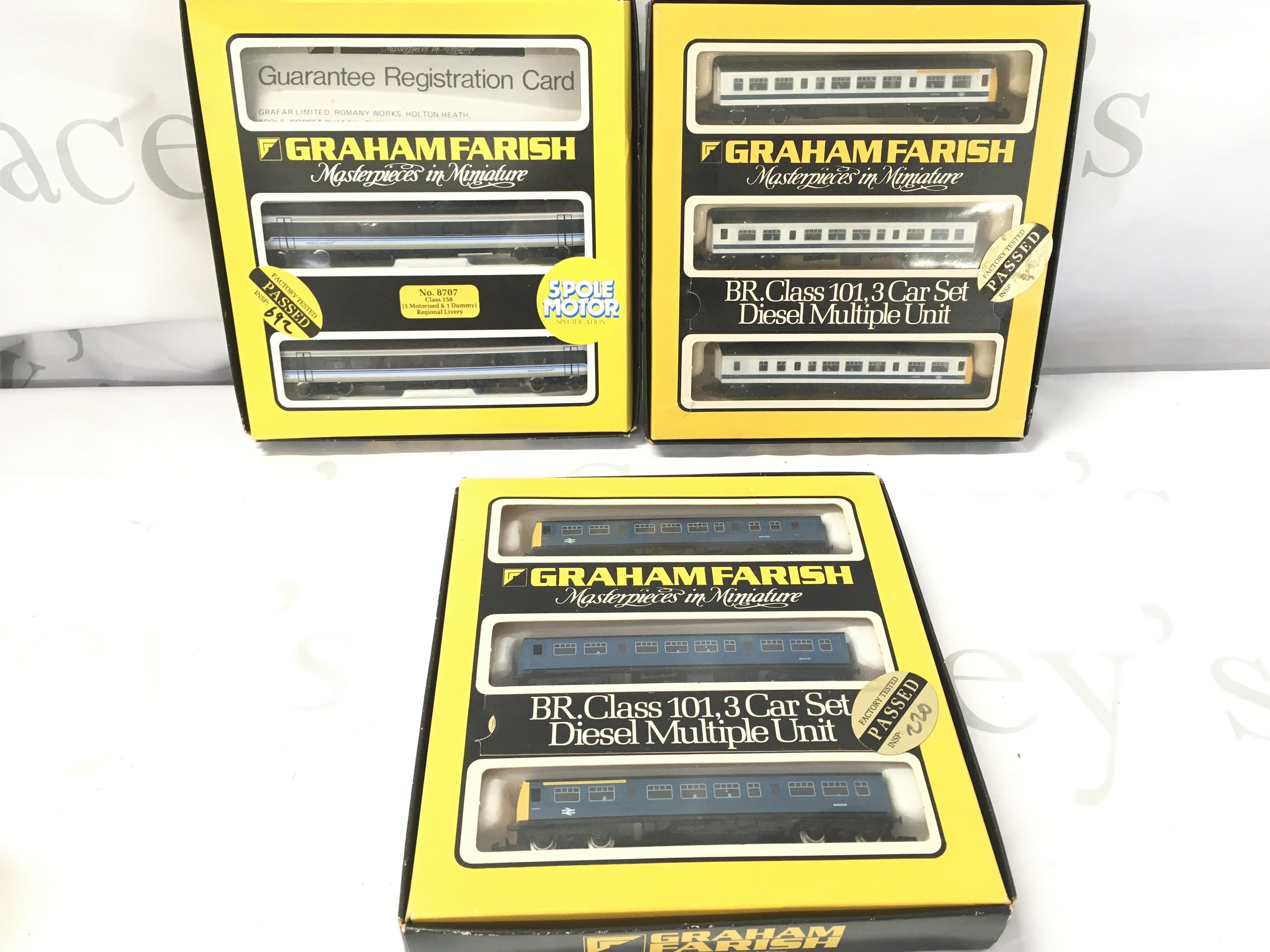 3 Boxed Graham Farish N Gauge Loco Sets. Including 1 Motorised And 1 Dummy Regional Livery #8707. And 2 X BR Class 101.3 Car Set Diesel Multiple Unit.