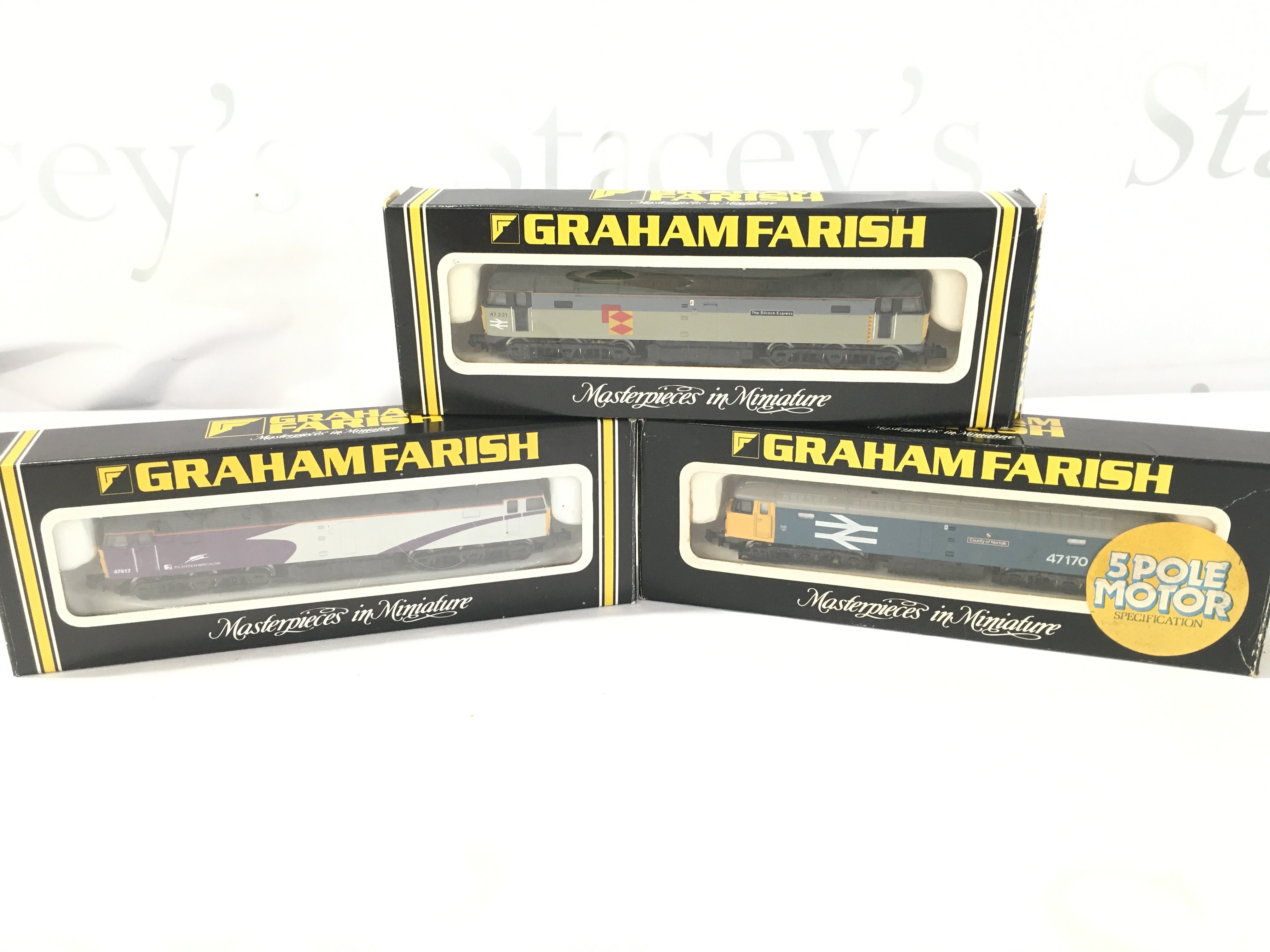 3 Boxed Graham Farish N Gauge Locomotives all Class 47 Diesels.