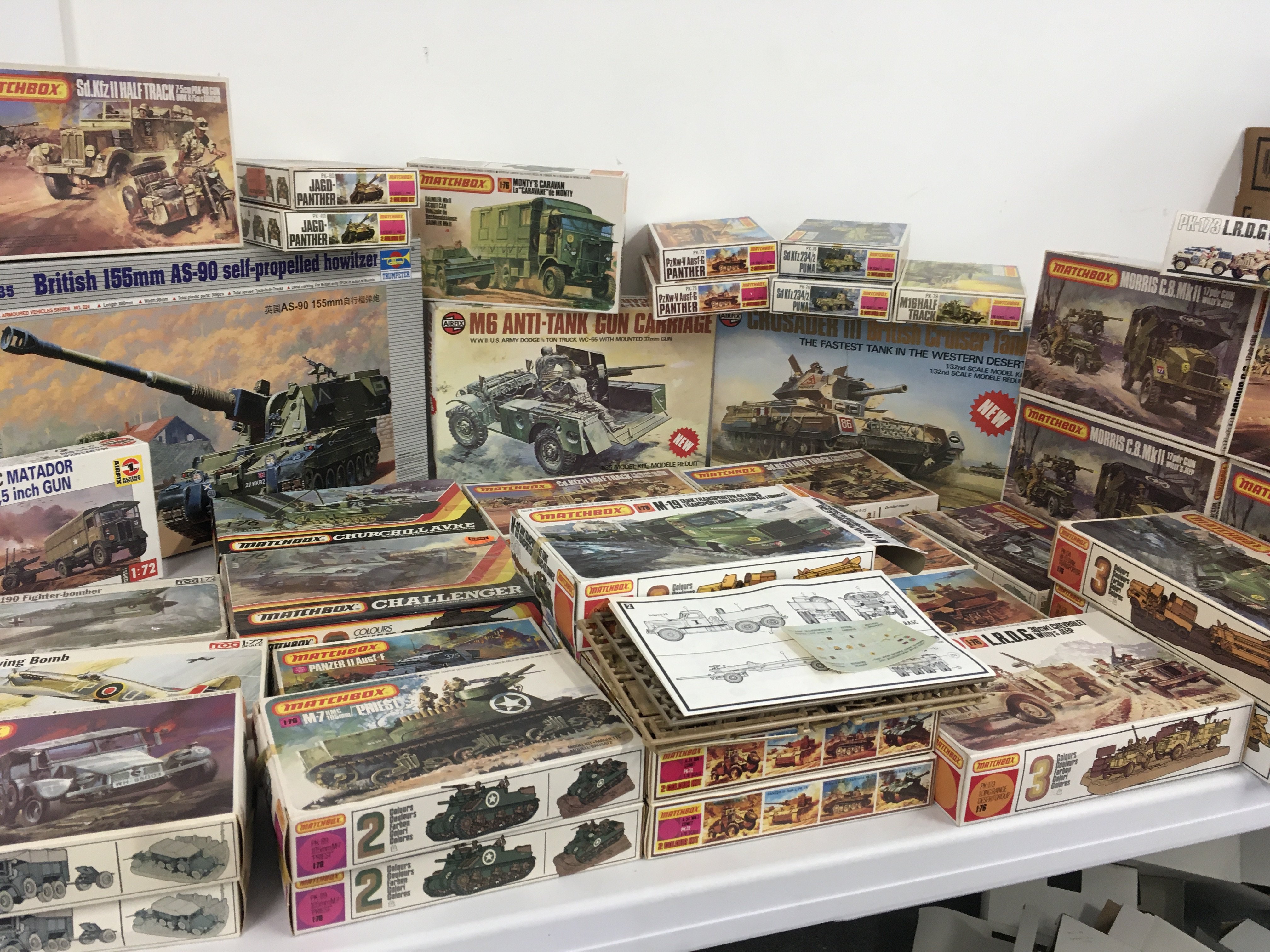 A collection in excess of 30 unstarted boxed model kits all military themed by Airfix..Matchbox..frog. No reserve
