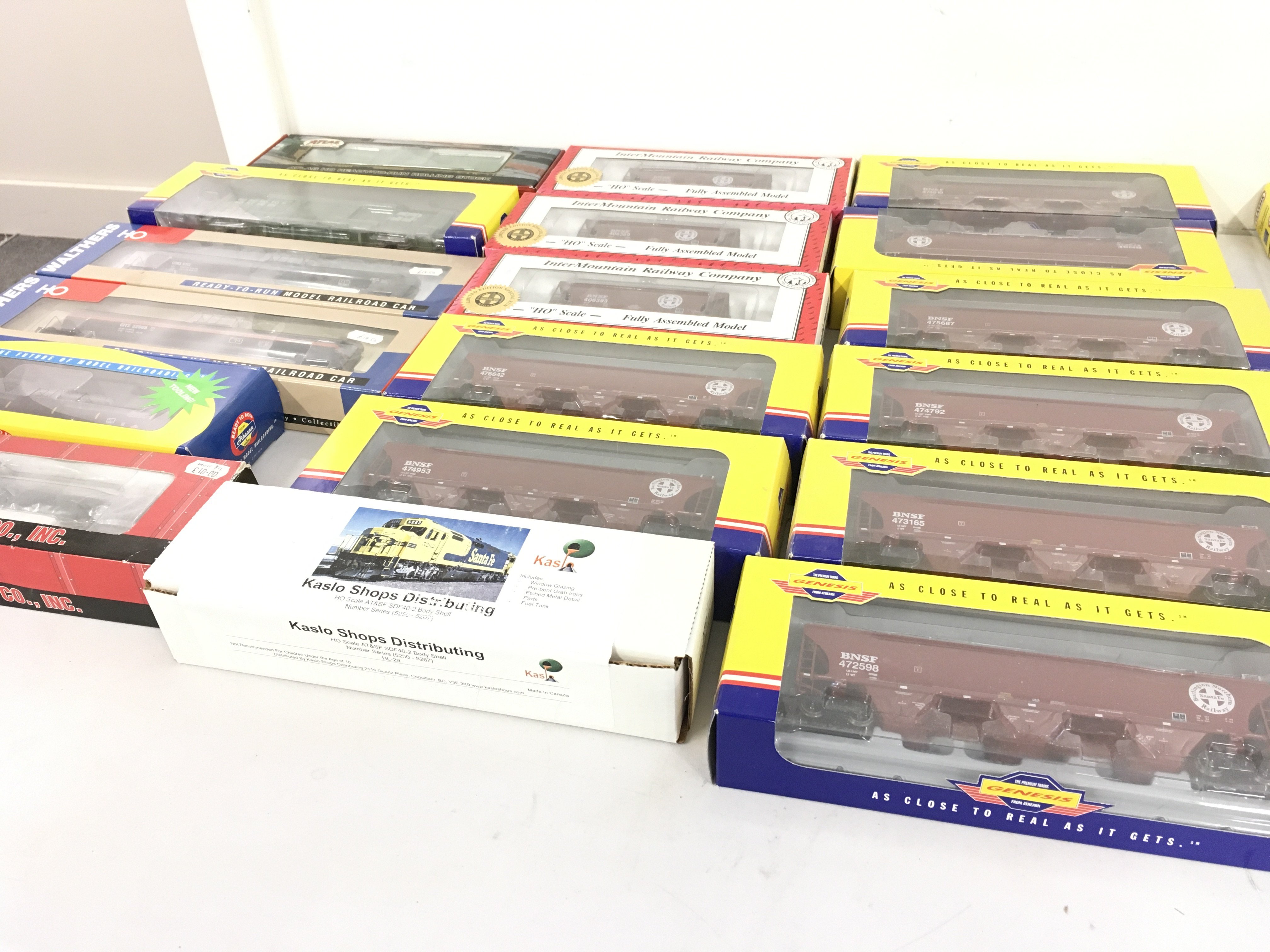 A collection of boxed HO gauge model railway wagons by Genesis..Walthers..Atlas etc. no reserve