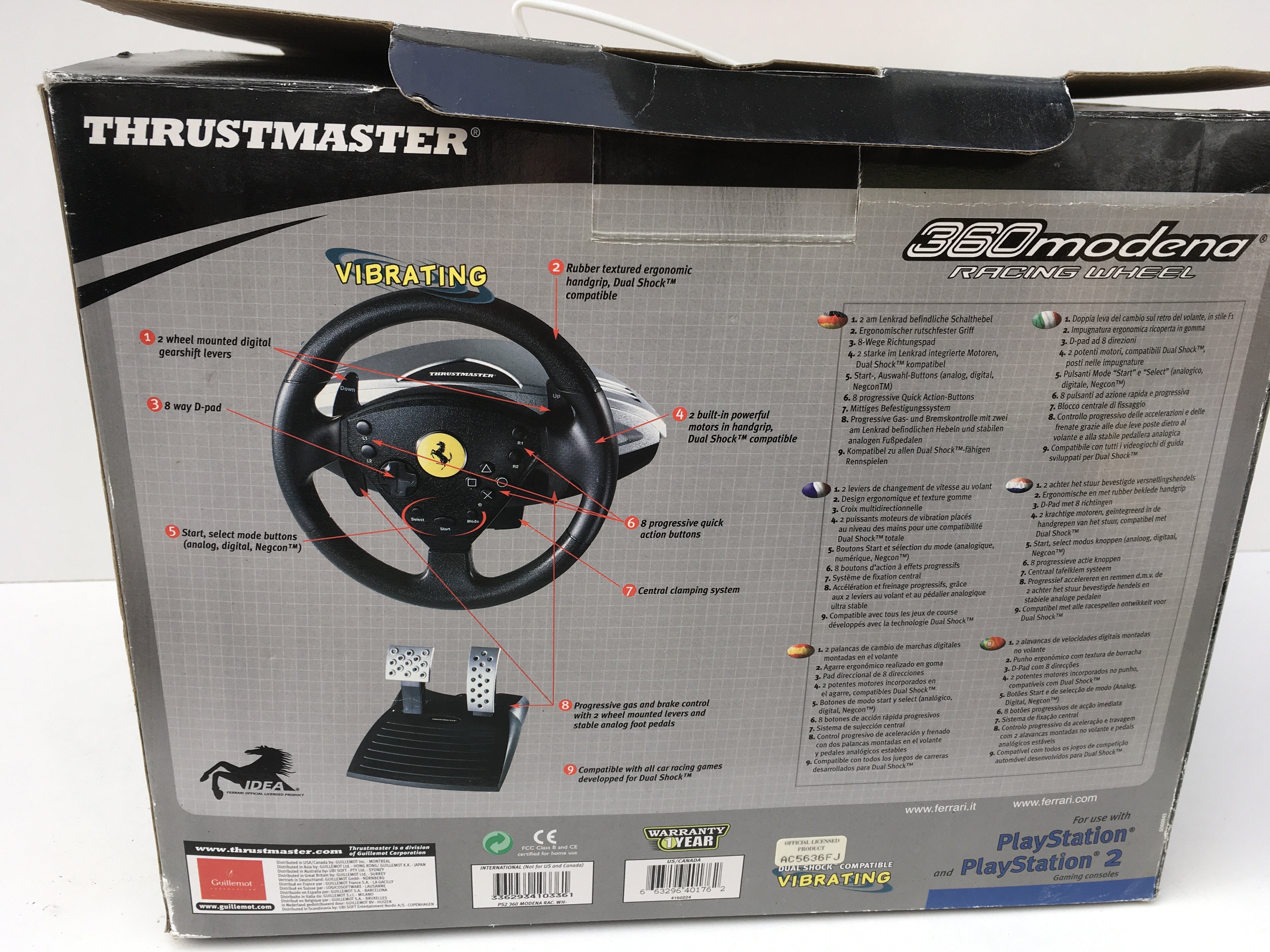 A boxed Thrustmaster 360modena Racing wheel. Use with PlayStation 2. No reserve