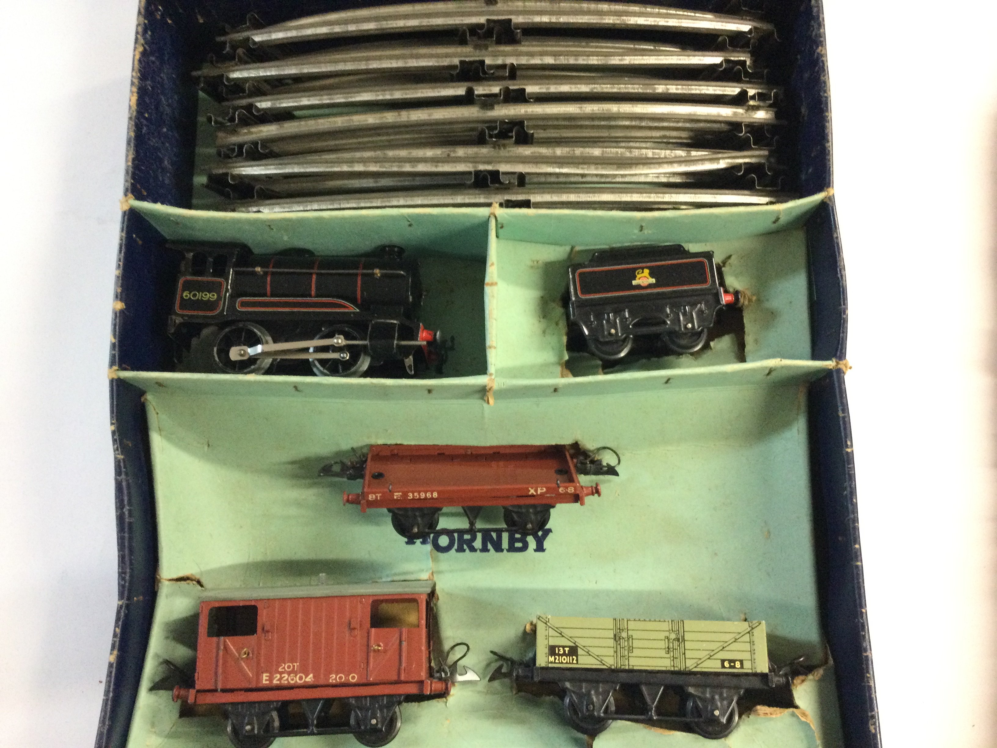 A Boxed Hornby 0 Gauge Goods Set #50. Box Is Worn.
