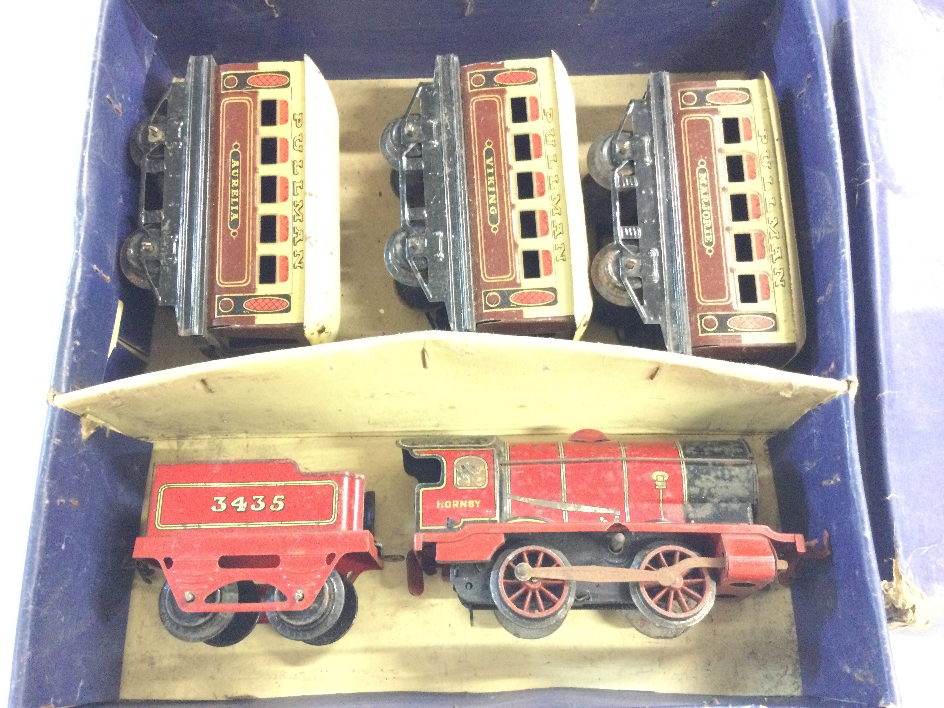 A Boxed 0 Gauge Hornby Clock Work Goods Train.