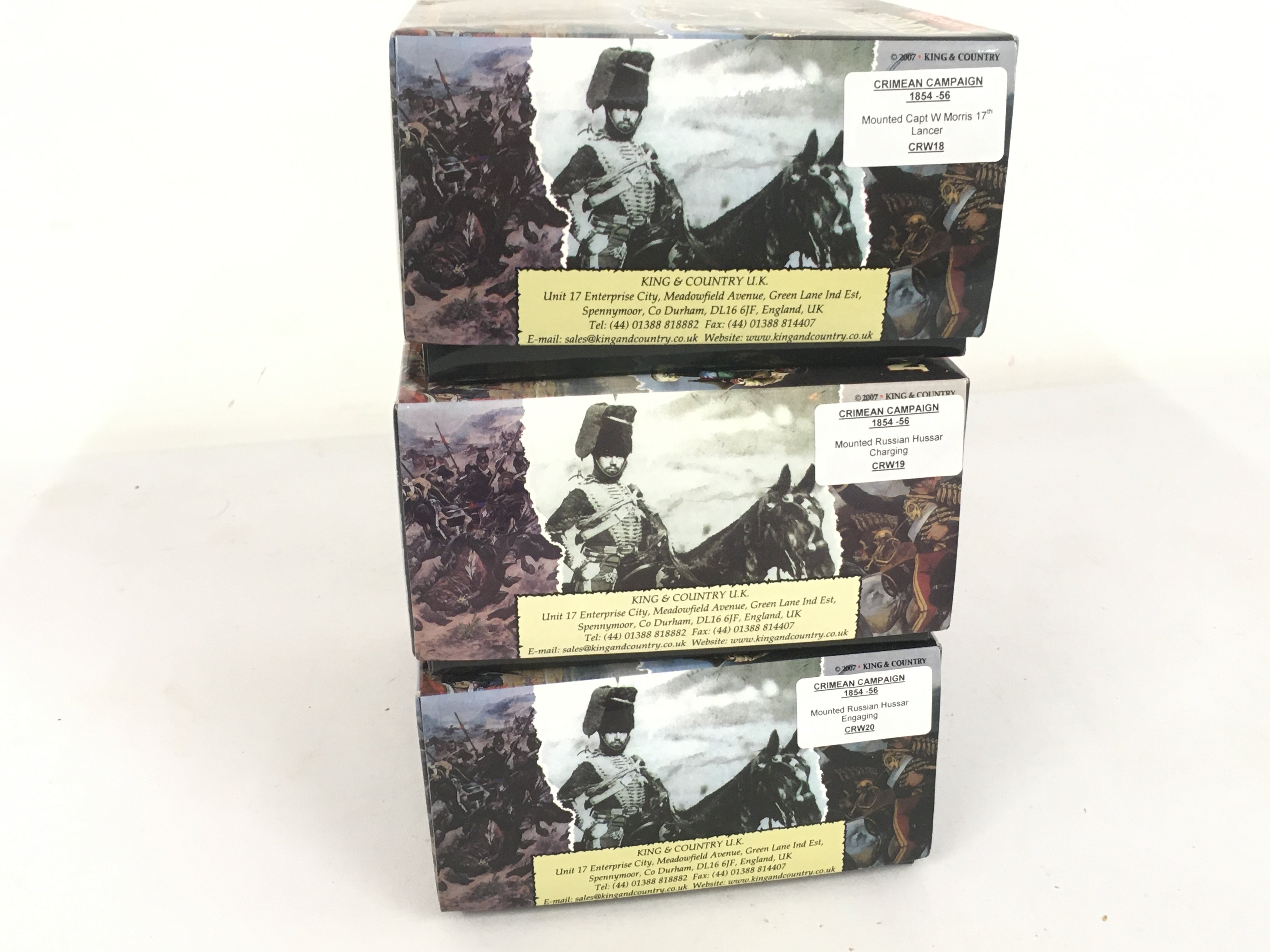 3x boxed King and Country Crimean Campaign series features 3 mounted soldiers..CRW18&hellip;19&hellip;20. No reserve