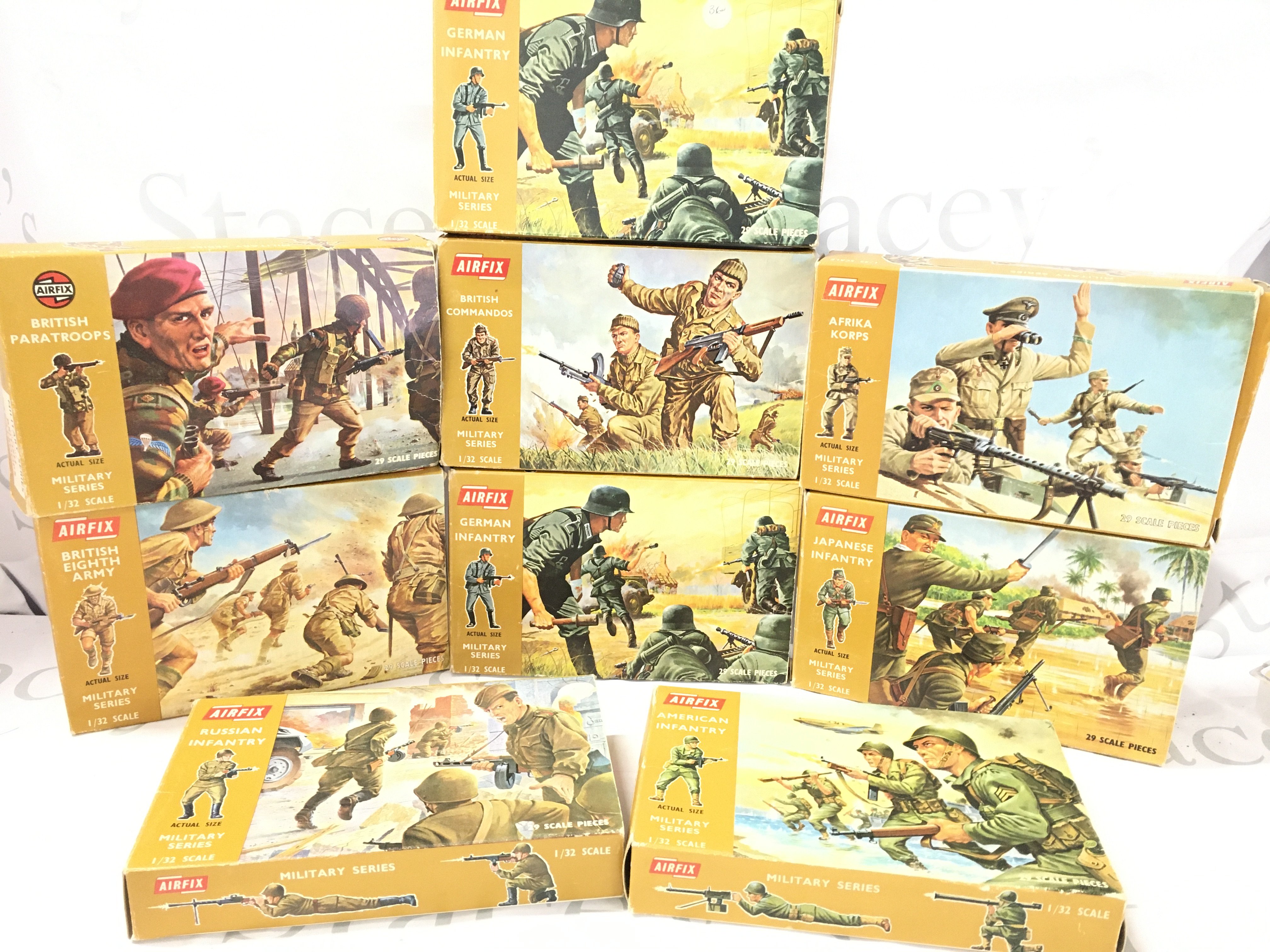 A Collection Of Boxed Airfix Soldiers 1/32 Scale. And A Collection of Loose Britains