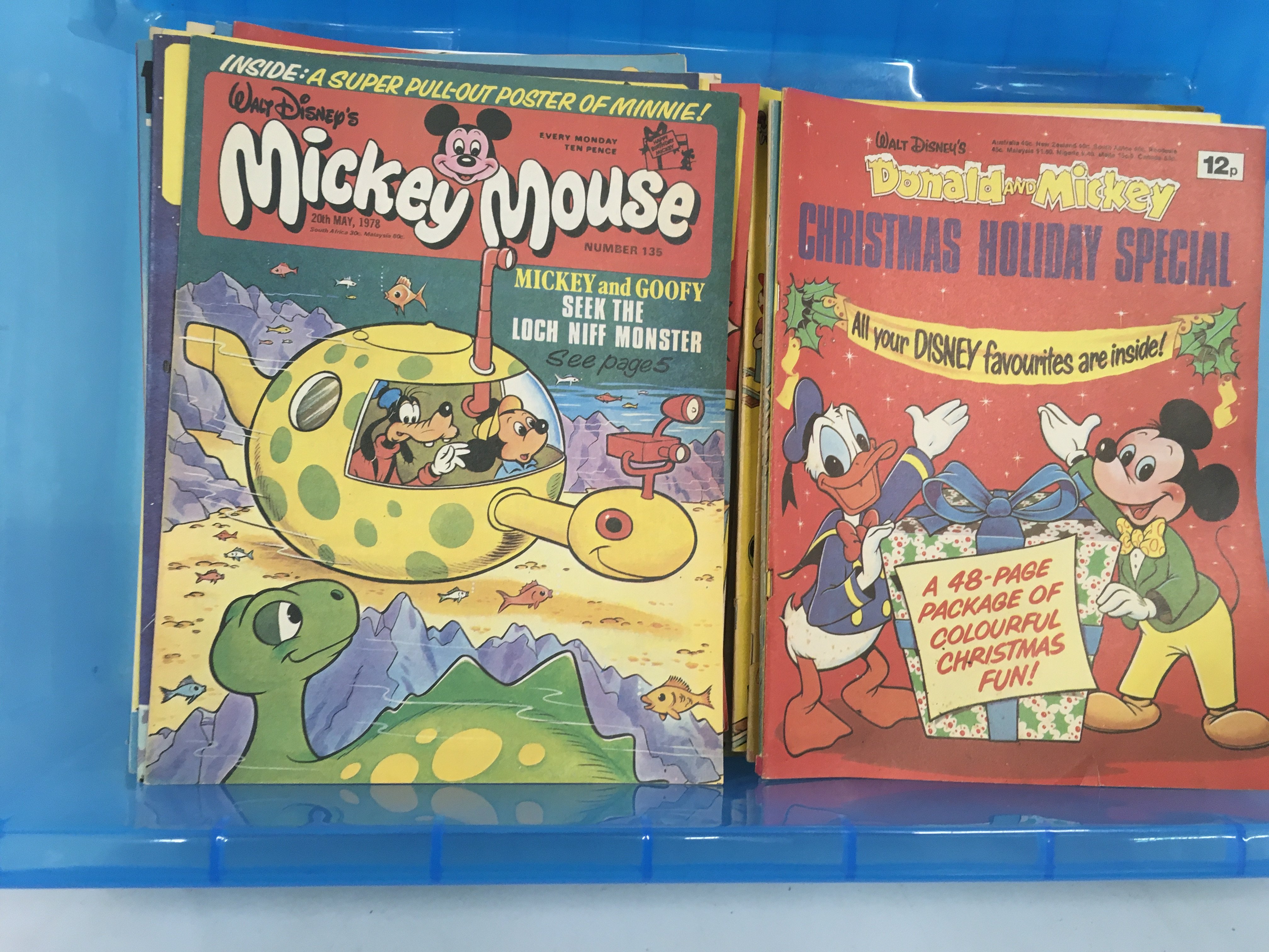 A collection of approximately 200 Disney comics featuring Donald and Mickey including some specials and a selection of free gifts given with some of the comics. No reserve