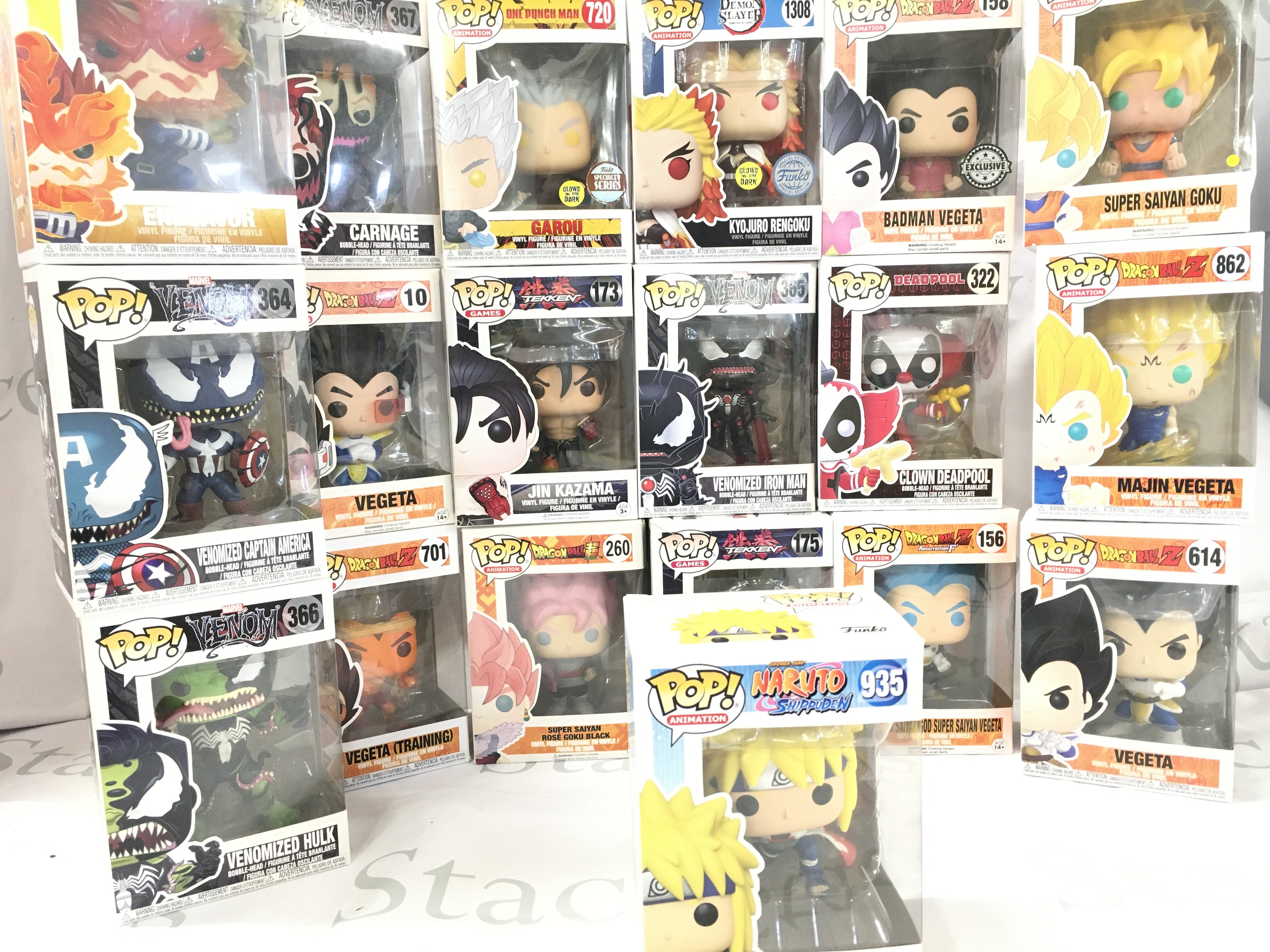 19 Boxed Funko Pop Figures Including Marvel. Dragon Ball Etc.