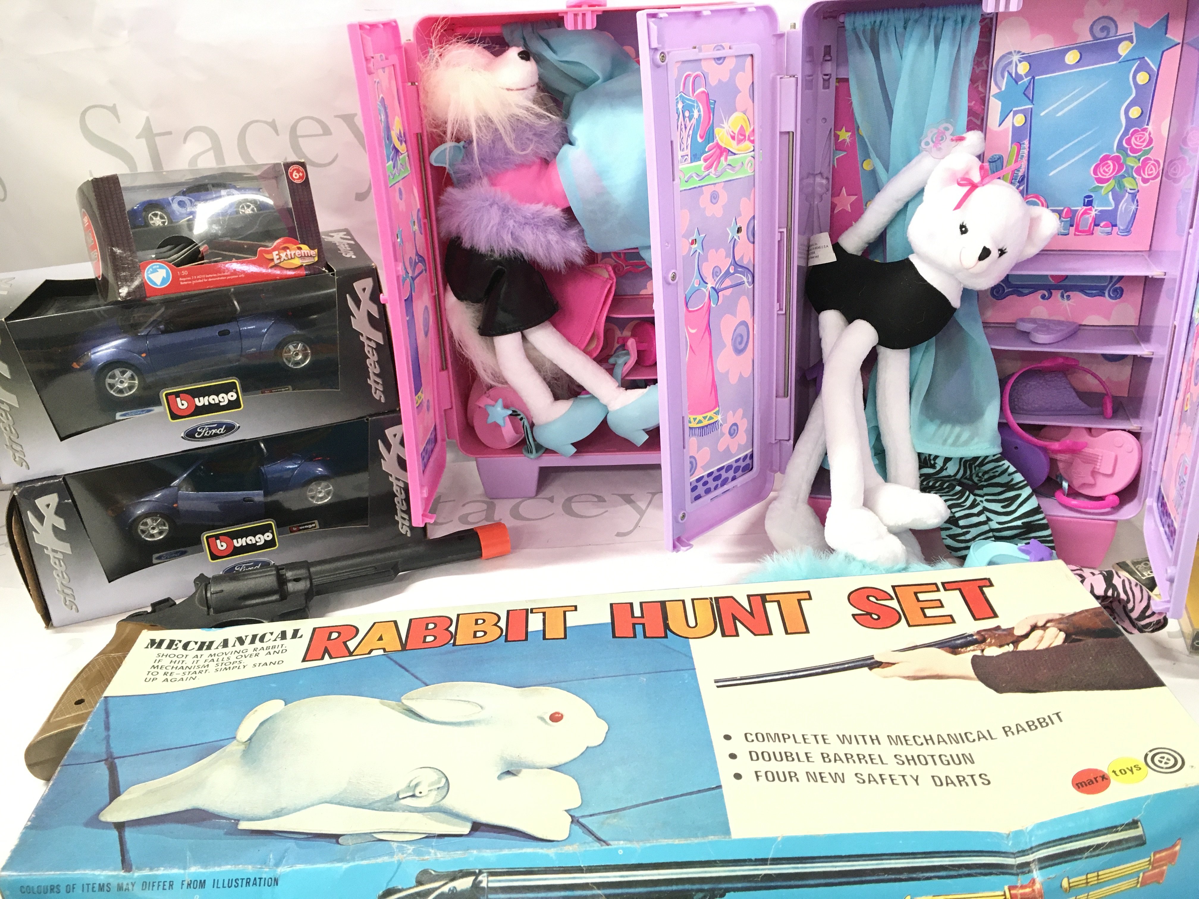 A Collection of Boxed Diecast. 2 X Barbie Dog Catwalks And A Marx Toys Rabbit Hunt Set. No Reserve.