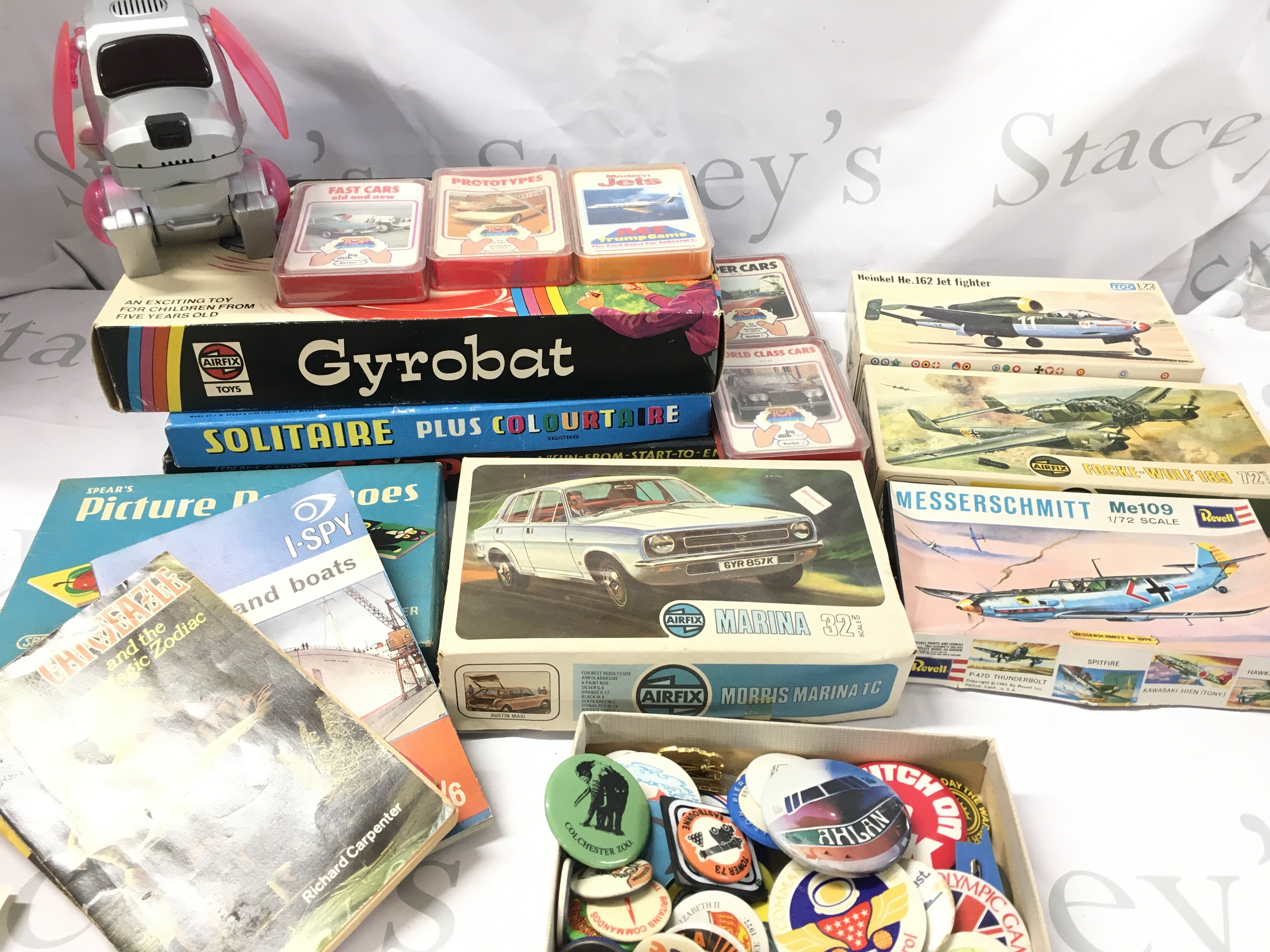 A Box Containing Boxed Model Kits. Board Games. Marbles. Matches. Vintage Top Trumps Etc. No Reserve.