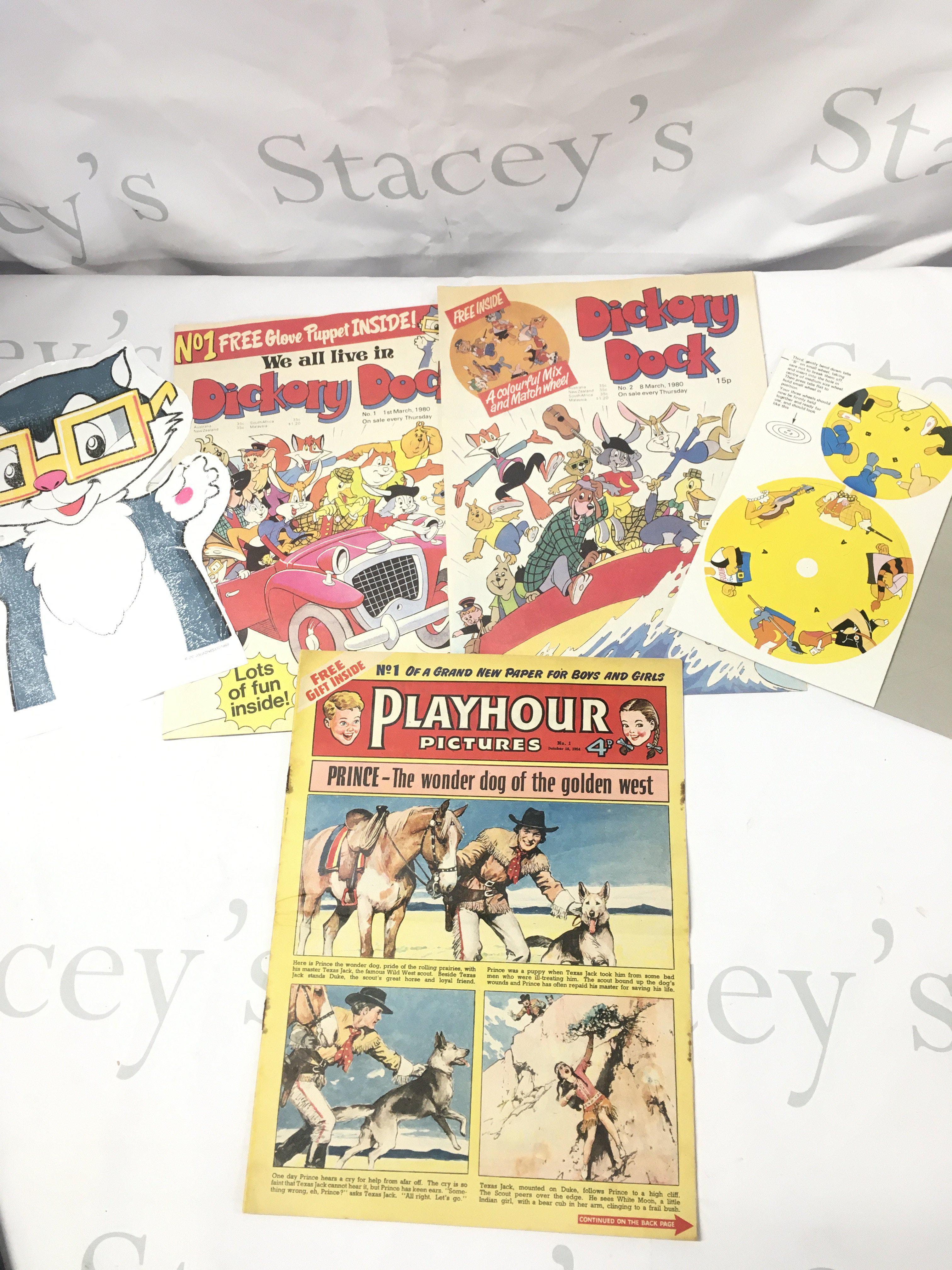A Dickory Dock Comic Number One and Number Two with Free Gifts and a Playhour Number One. No Reserve.