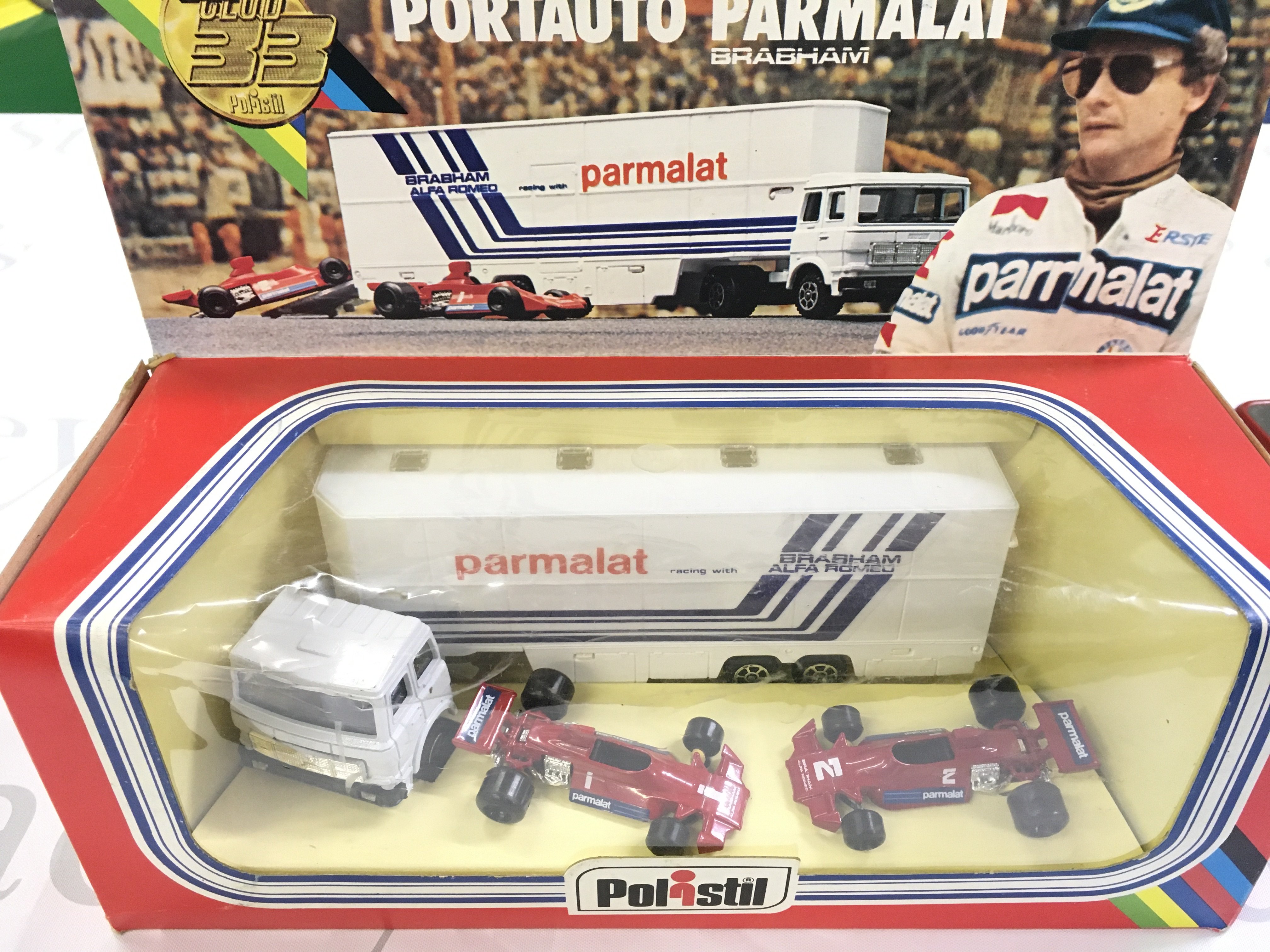 A Boxed Polistil Brabham Alfa Romeo F1 Racing Team Transporter Truck And Cars.