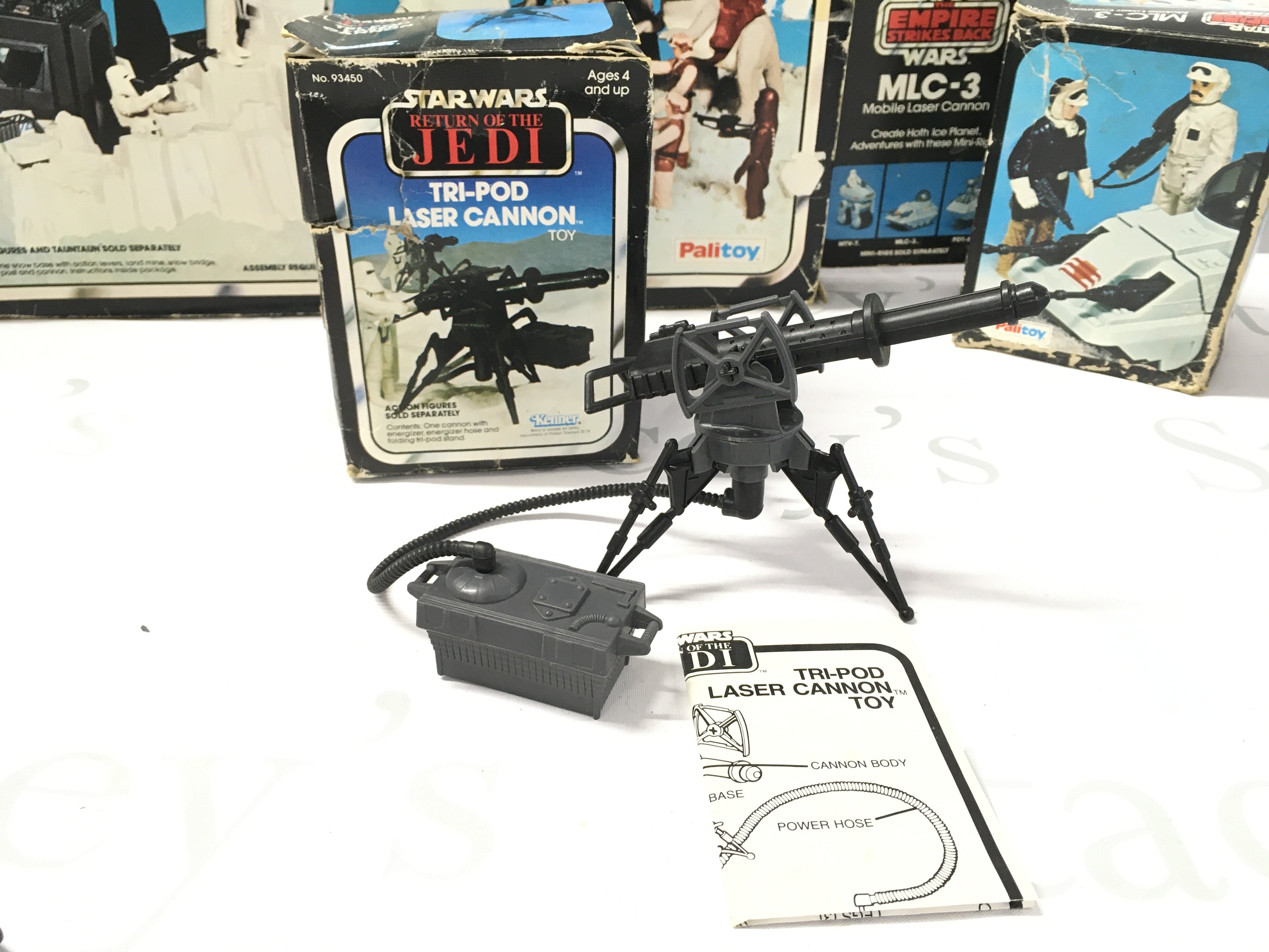 A Collection of Vintage Star Wars Items. A Boxed Imperial Attack Base (Appears To Be Complete.) An Original Tauntaun. A Tri-Pod Laser Cannon And A MLC-3. Boxes I&rsquo;m Various States.