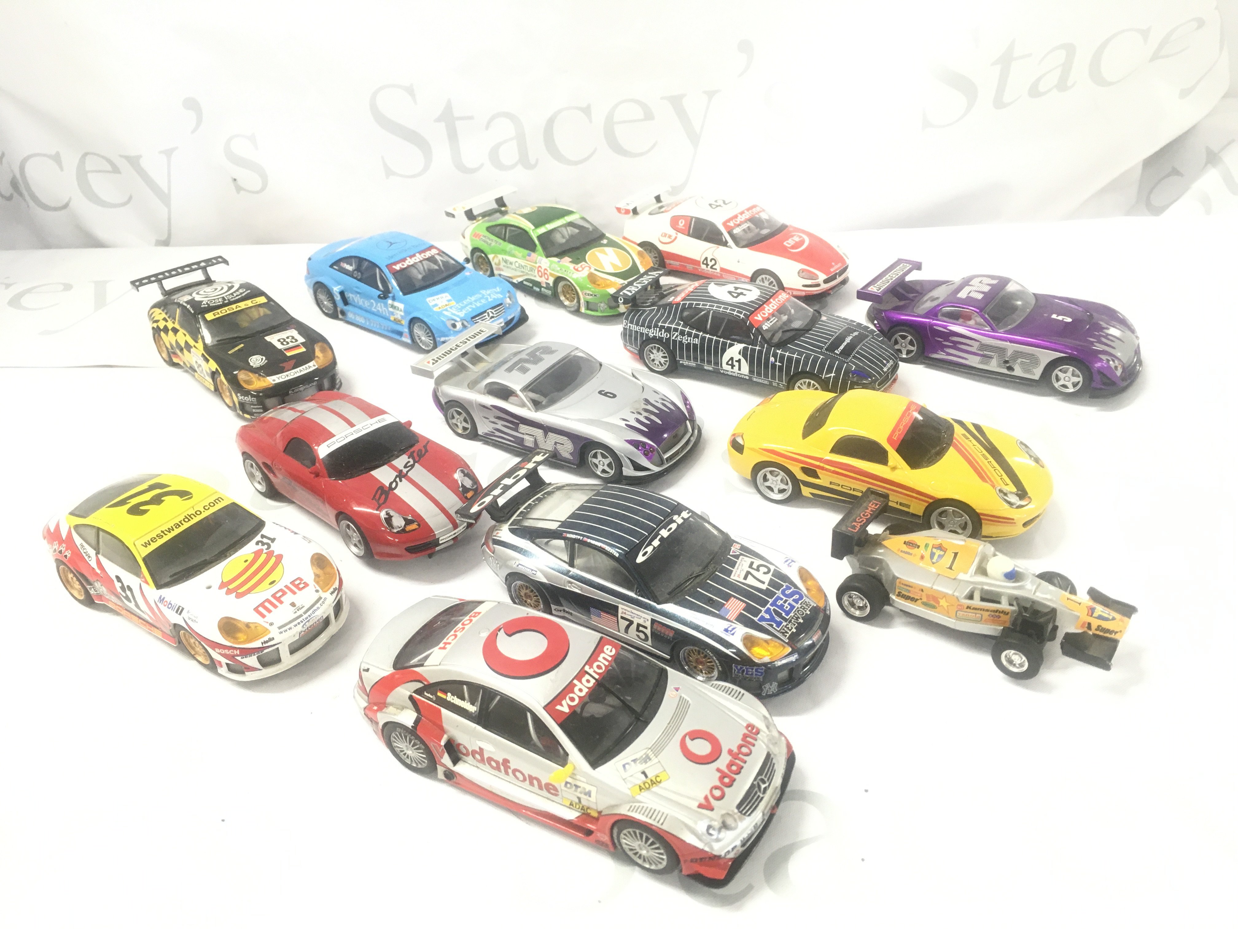 2 Boxes Containing Scalextric Cars. Track. Controllers Etc.(2).