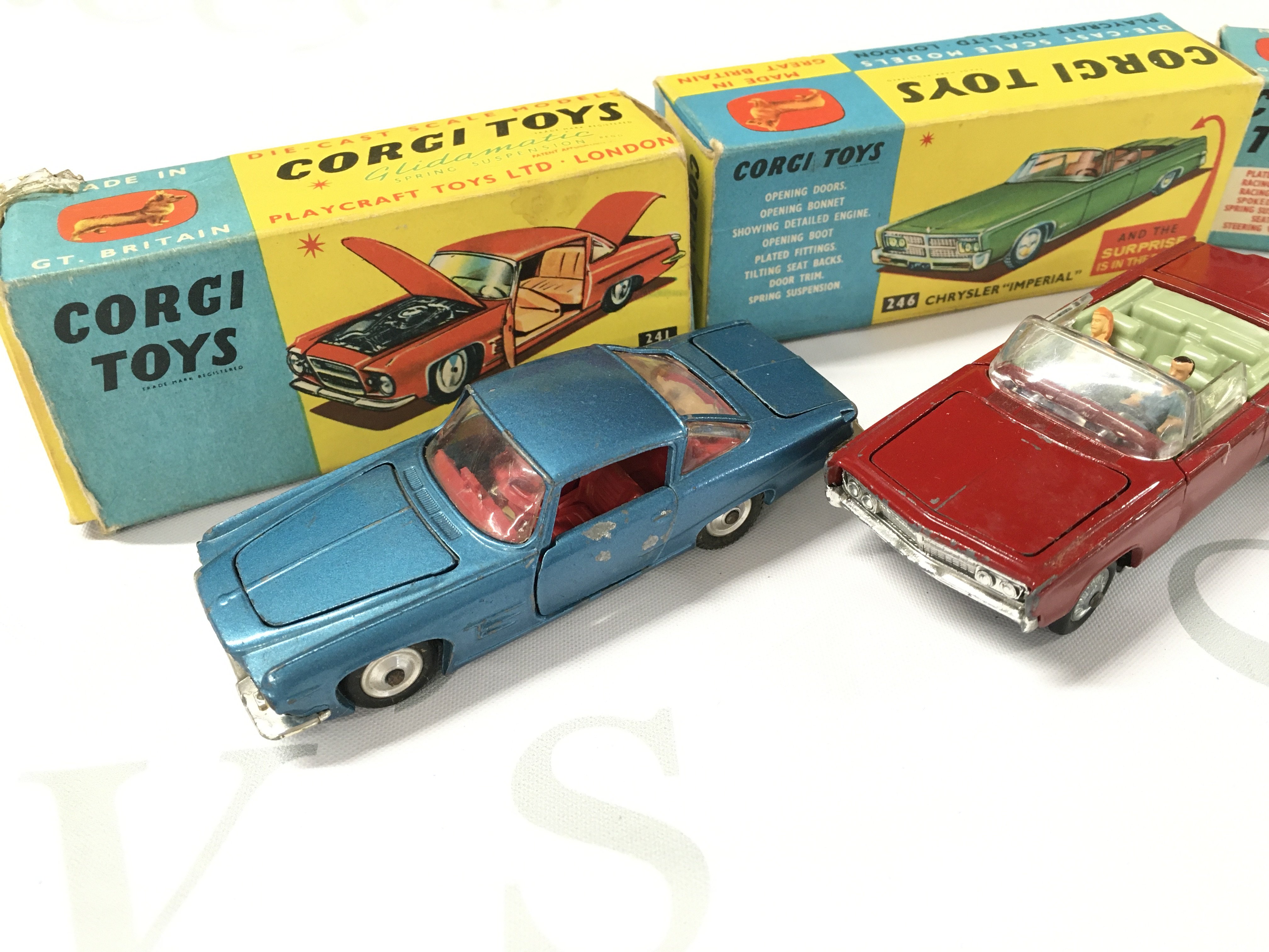 4 X Boxed Corgi Vehicles. A Gaia L.6.4 #341. A Chrysler Imperial #246. A E Type Jaguar #313 And A Mercedes Benz 600 Pullman #247.