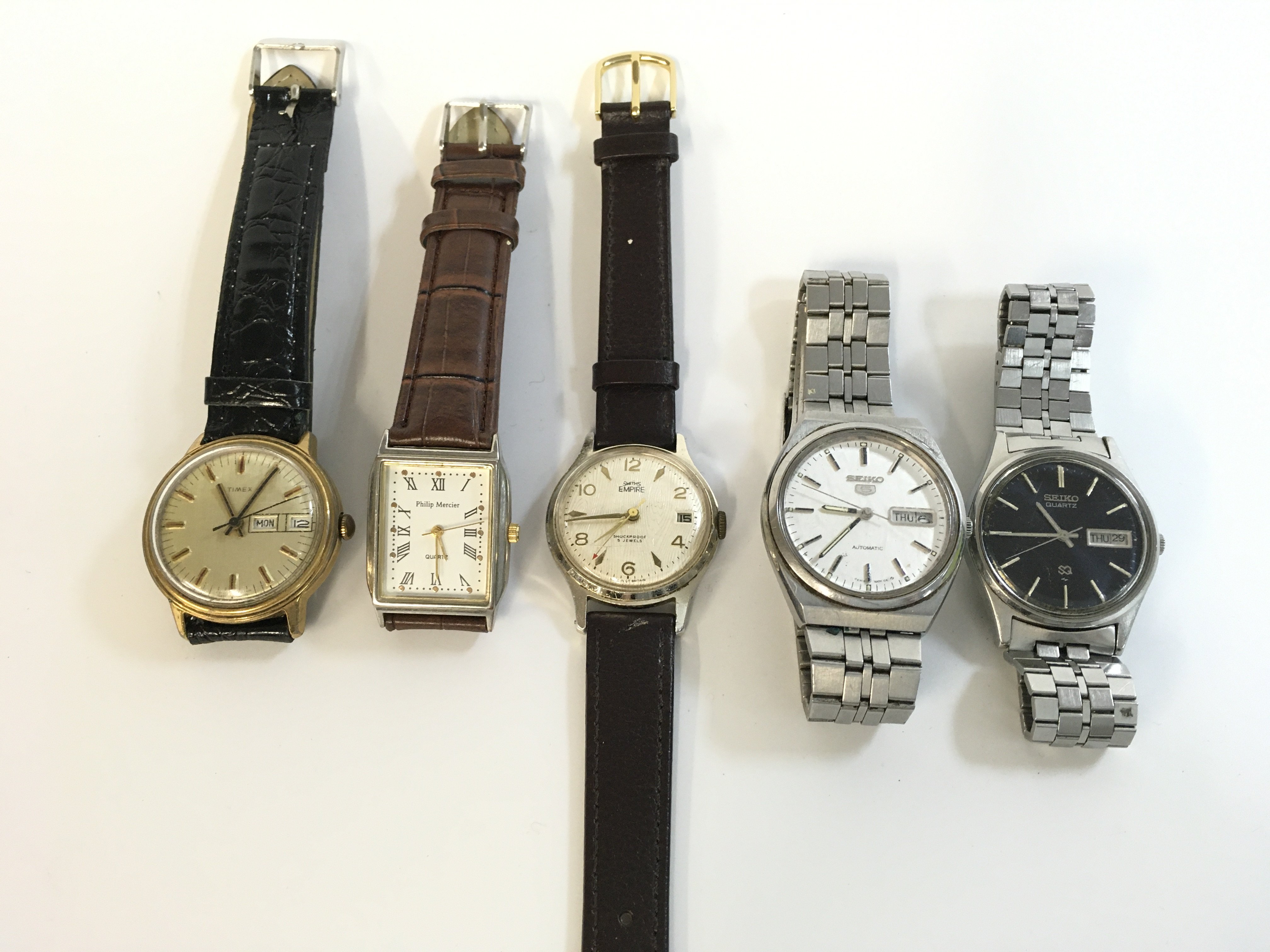 Vintage Gents watches including a Seiko automatic, Smiths, Timex, Seiko etc . Postage catA