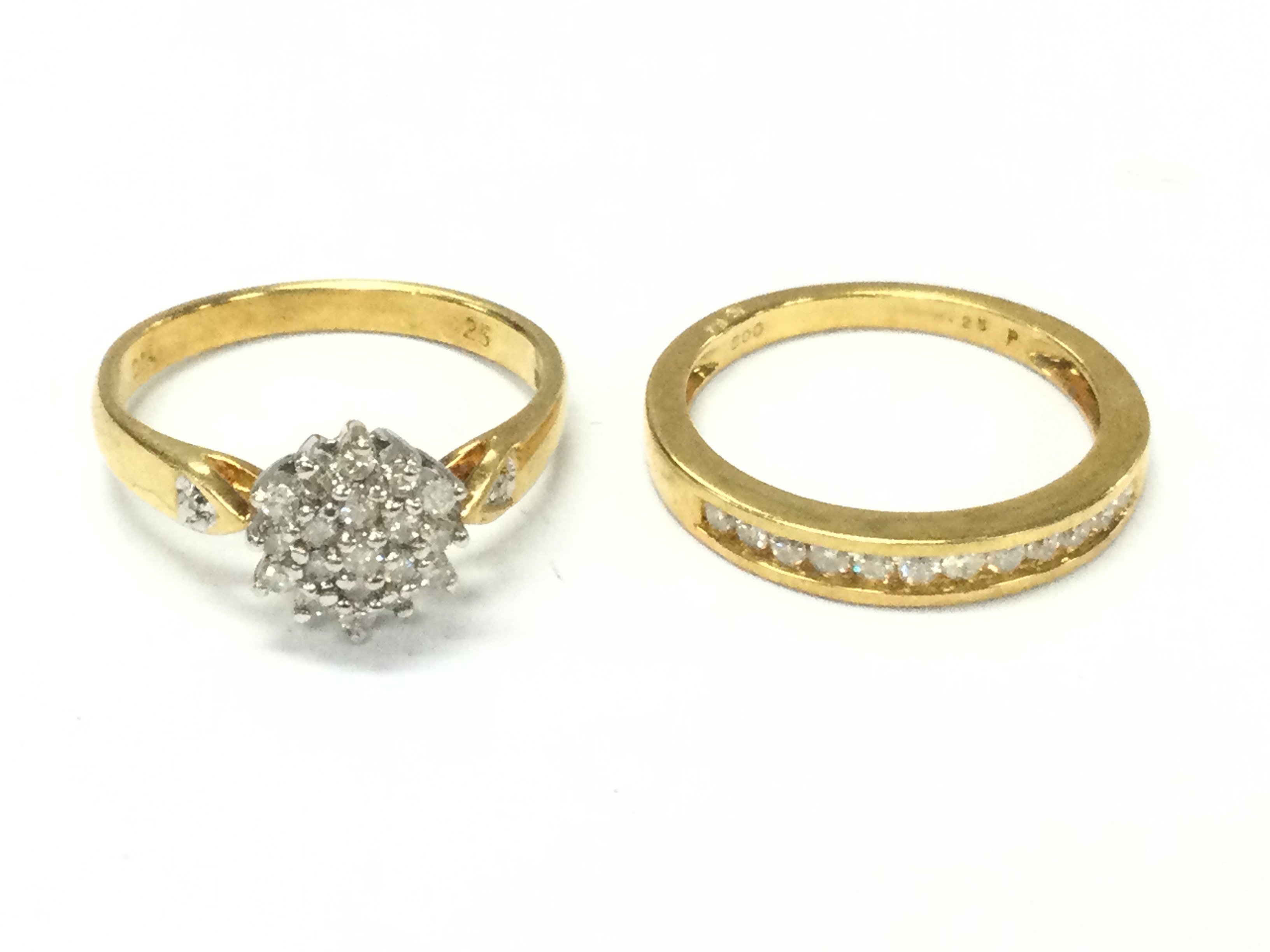 Two 18ct gold diamond rings. Sizes M and N approximately 6.7g