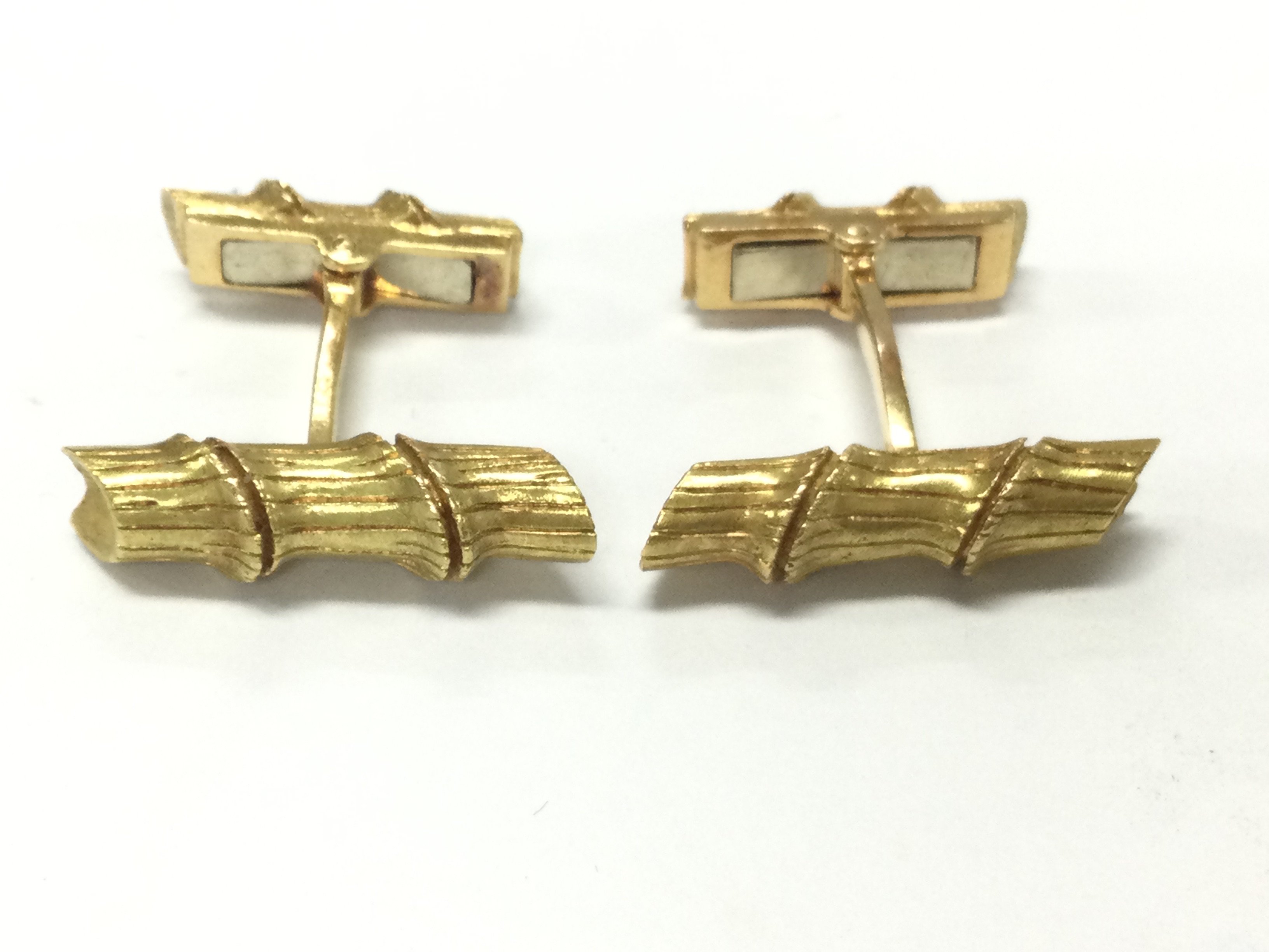 A pair of 18ct gold bamboo design cufflinks. 13.91g