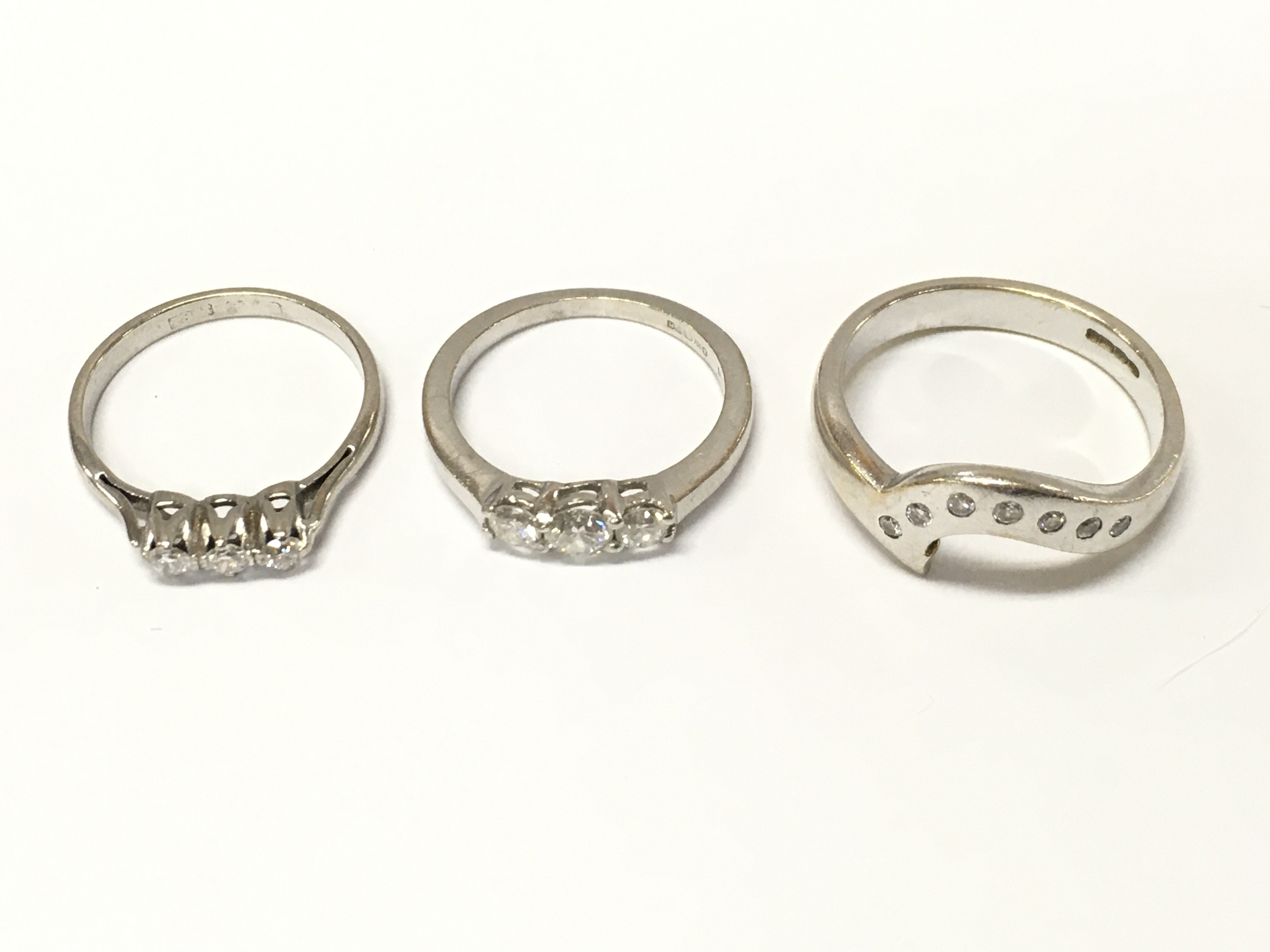 Three 18ct white gold diamond rings. Sizes K L Q approximately 10.3g