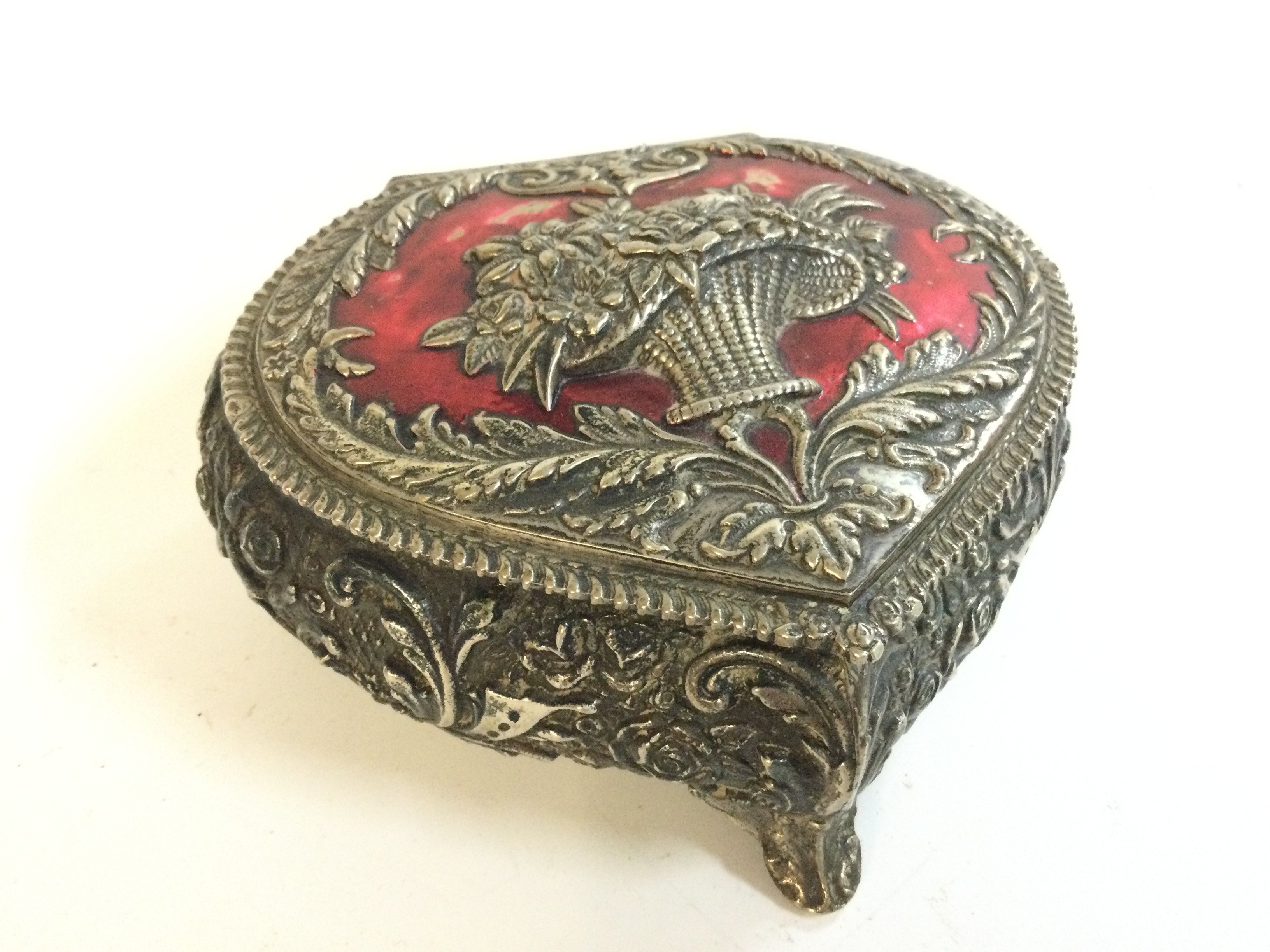A silver 800 jewellery box . Approximately 6cm tall 12cm wide