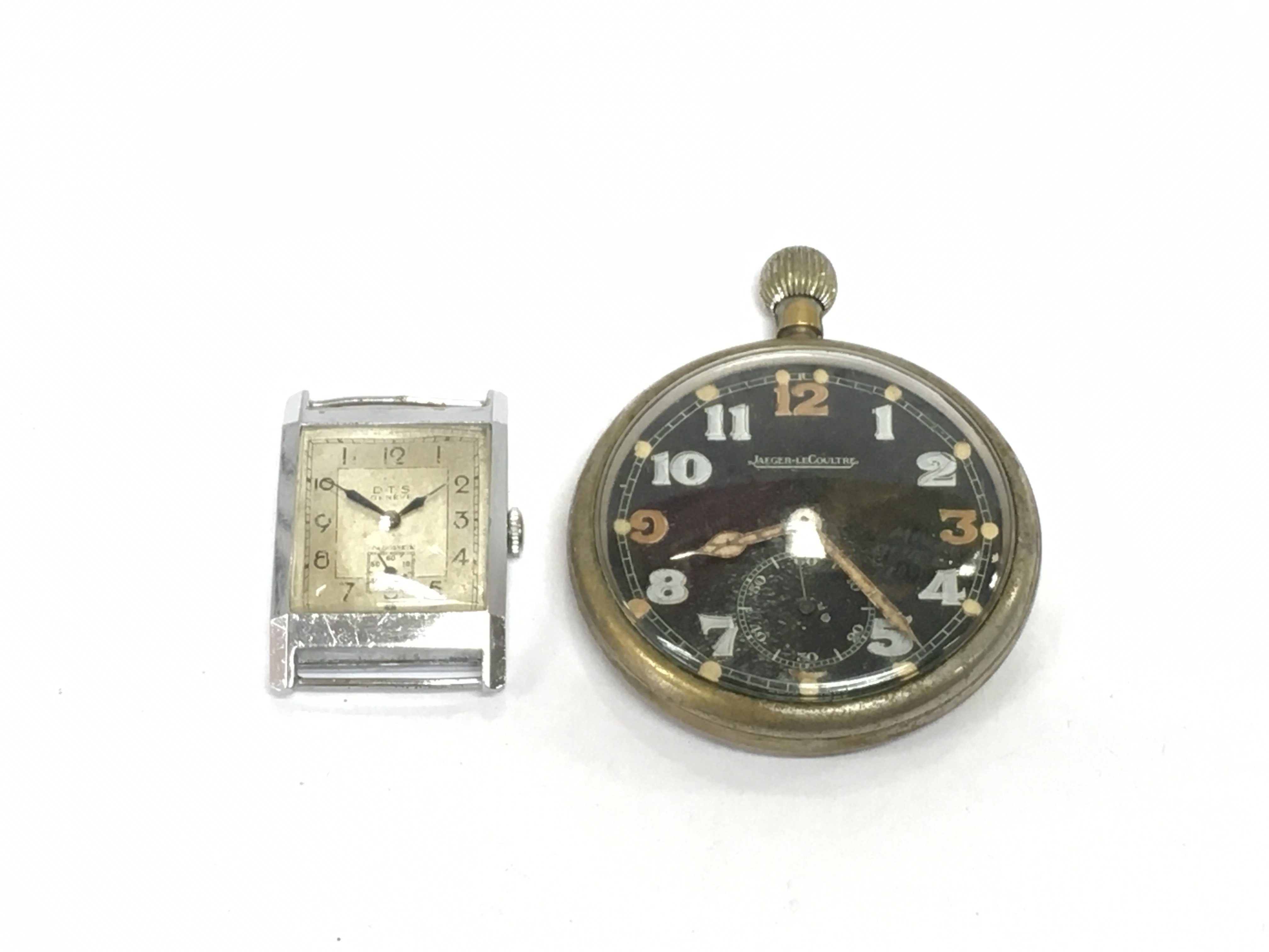 A Jaeger Le Coultre pocket watch and a 1940s gent's chrome watch (2). Shipping category A.