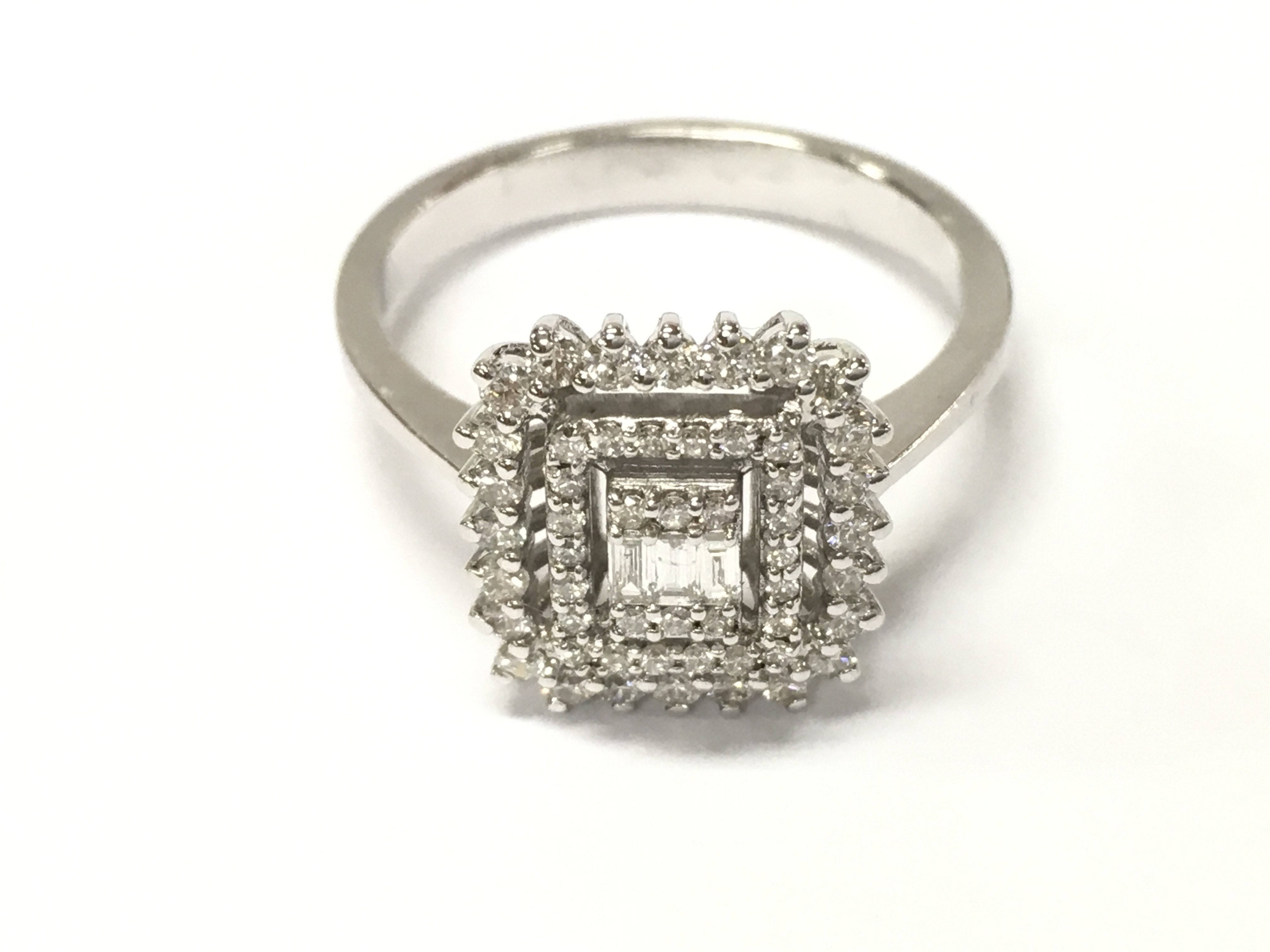 14ct white gold square diamond cluster ring. Size N 1/2