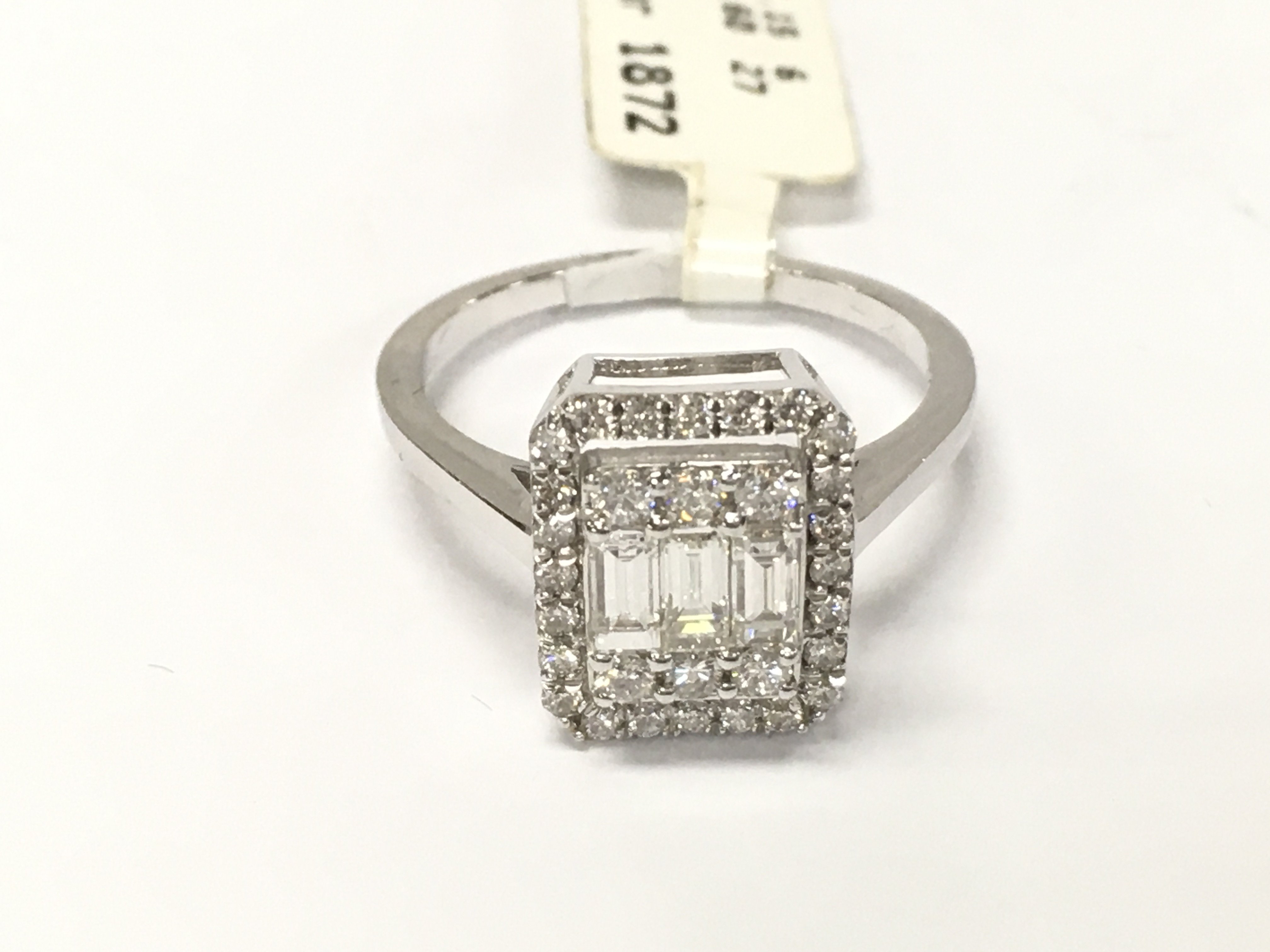 14ct white gold square diamond cluster ring. Size L 1/2