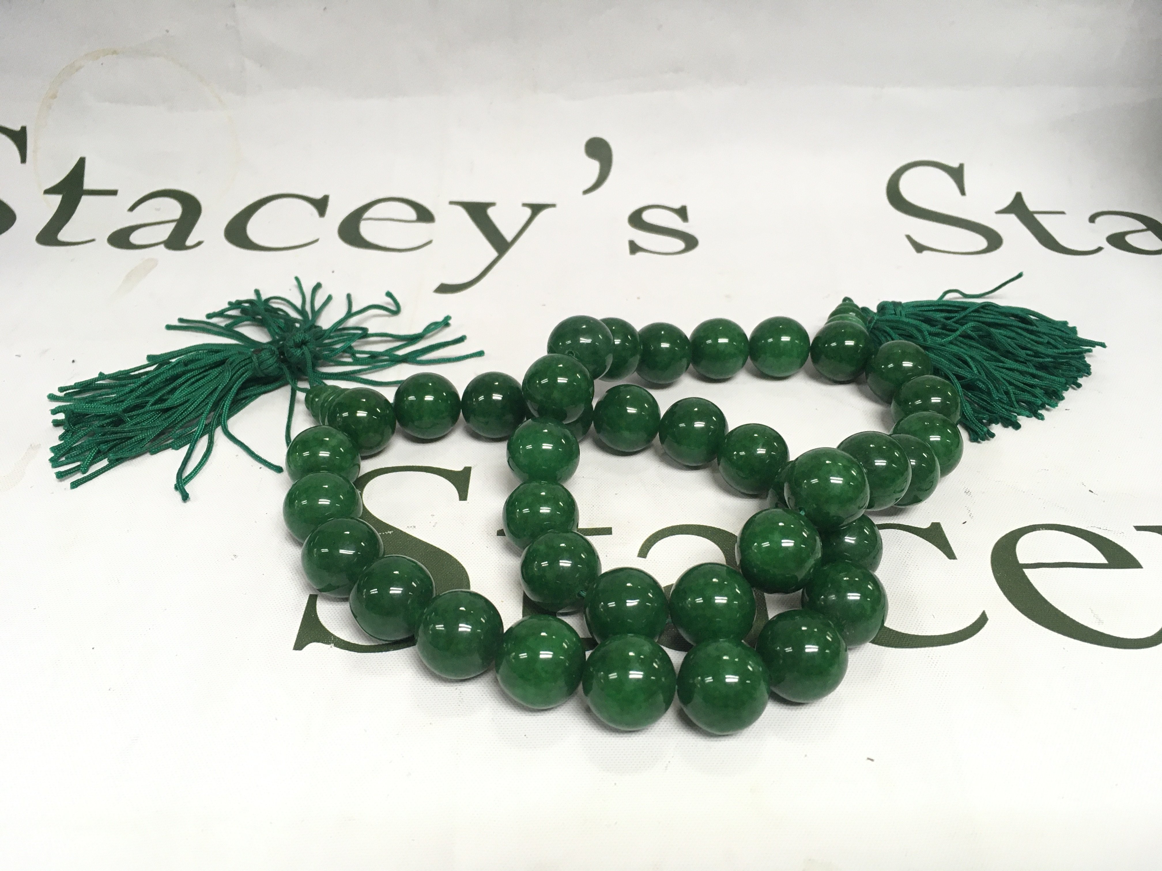 Two modern jade necklaces.