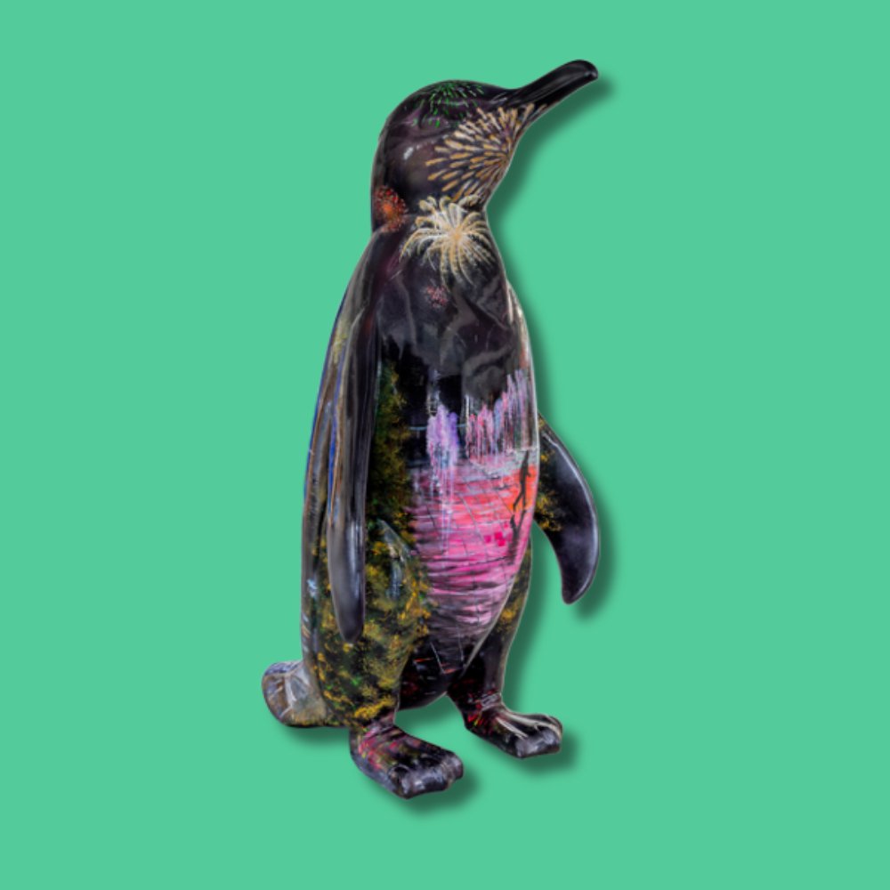 Neon Nights - Sponsor: Scott & Mears Credit Services Limited / Artist: Jenny Pearce / This is a vibrant and dynamic depiction of Southend-on-Sea at night. The scenes capture the lively atmosphere of the seaside town, illuminated by dazzling neon lights and spectacular fireworks. Jenny is a self-taught artist who discovered her love for art at a young age, encouraged by her late father. She works in pencils, felt tips, and acrylics, experimenting across mediums to bring her visions to life. She has contributed to three Wild in Art sculptures, each supporting a different charity- Height 1600mm width 890mm Depth 1090mm weight 30kg