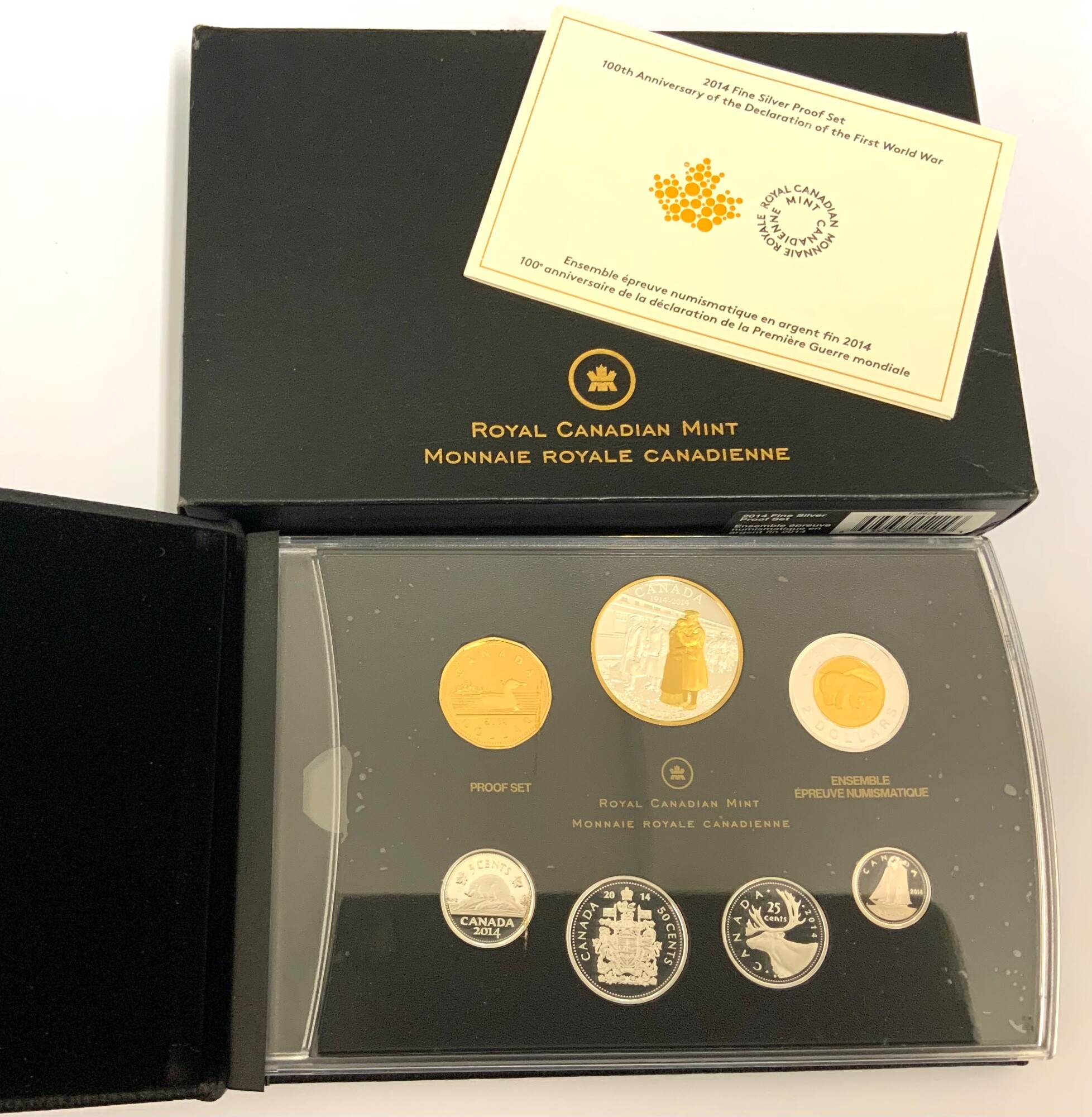 Canadian Royal Mint 2014 inc silver proof set. 100th Anniversary of there Declaration of the First world war.