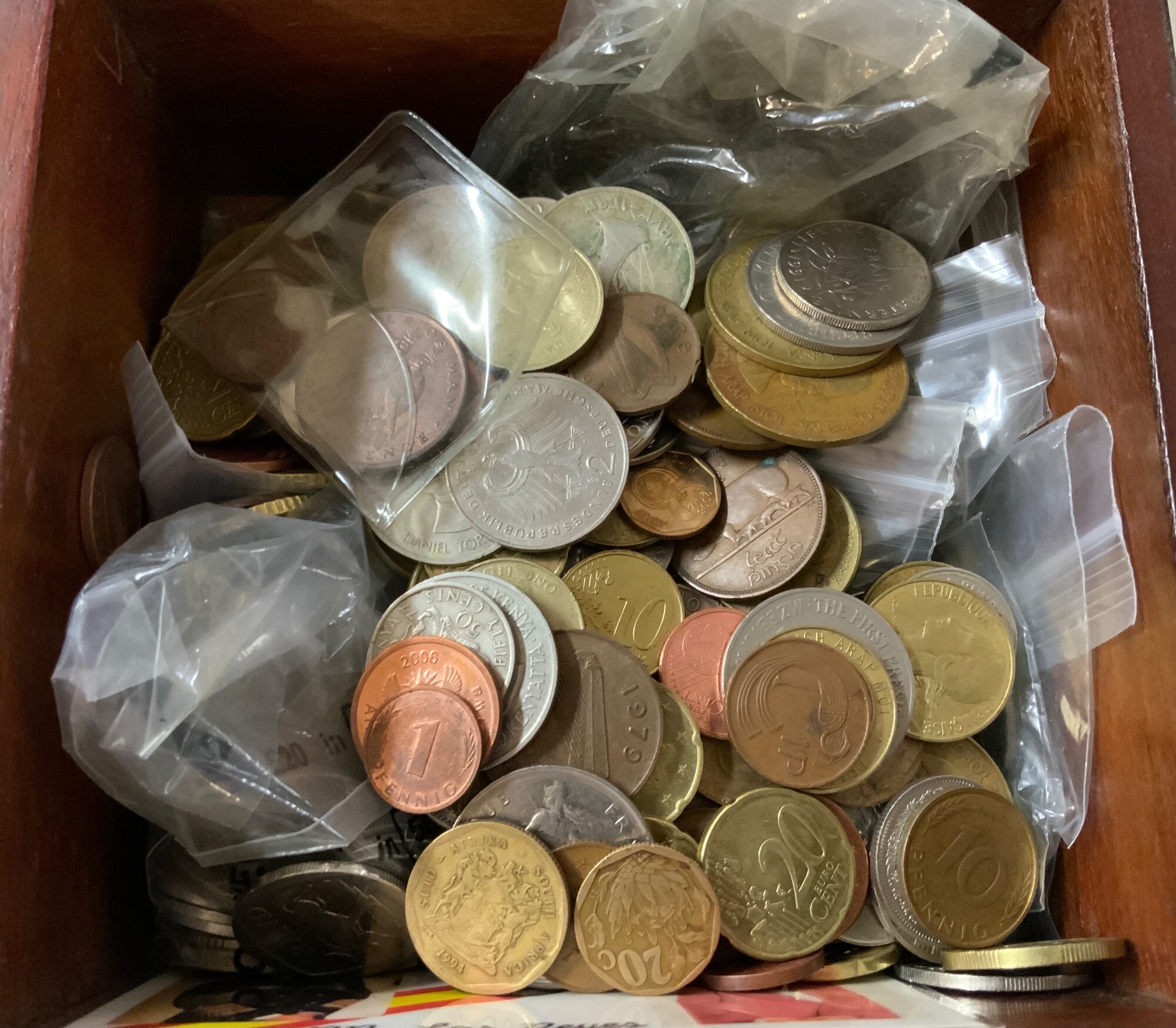 A small box of mixed world coinage