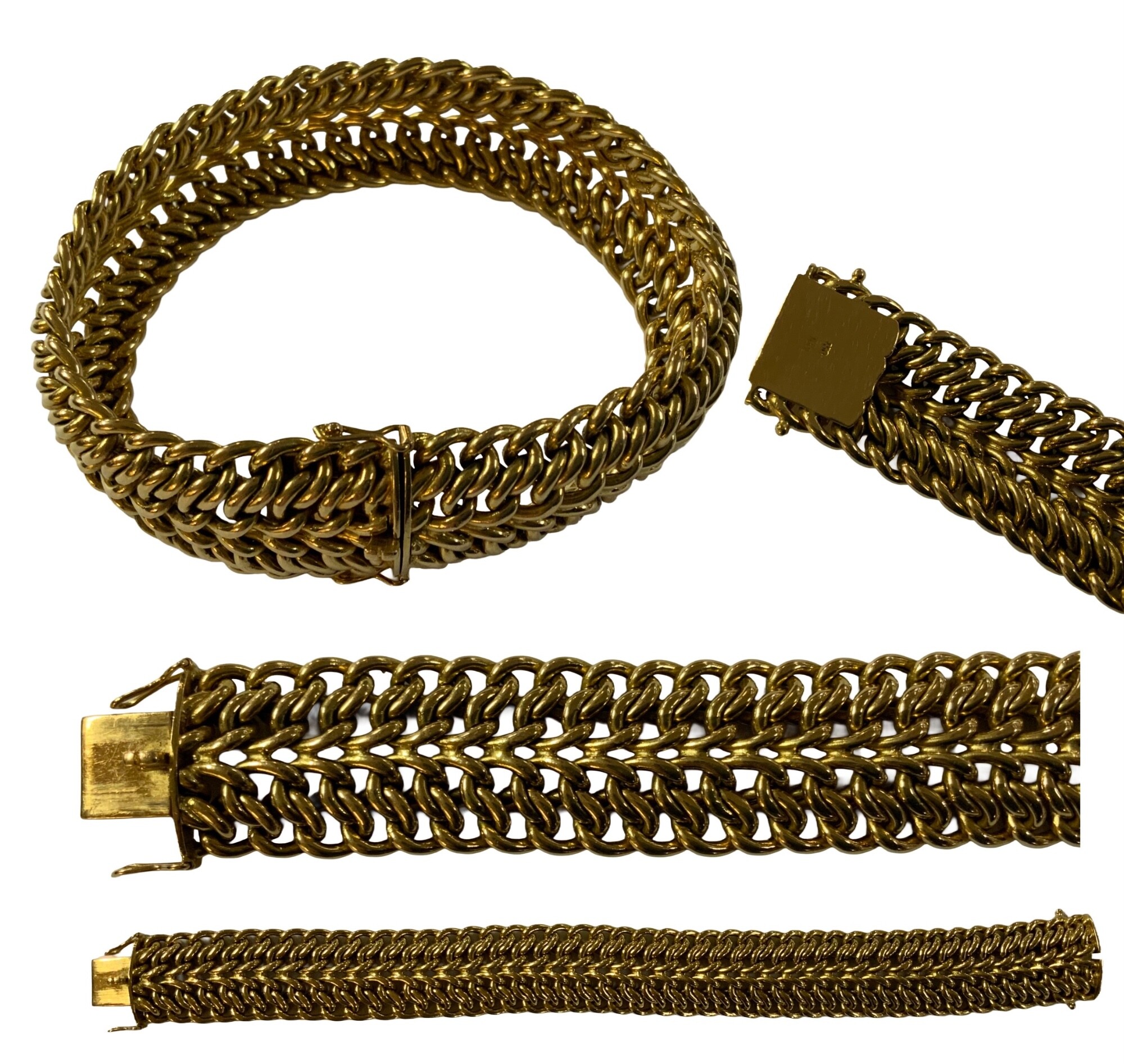 A heavy 18ct yellow gold chain link design bracelet, 47.2g, stamped 750, Tested, 20cm (not including clasp clip).