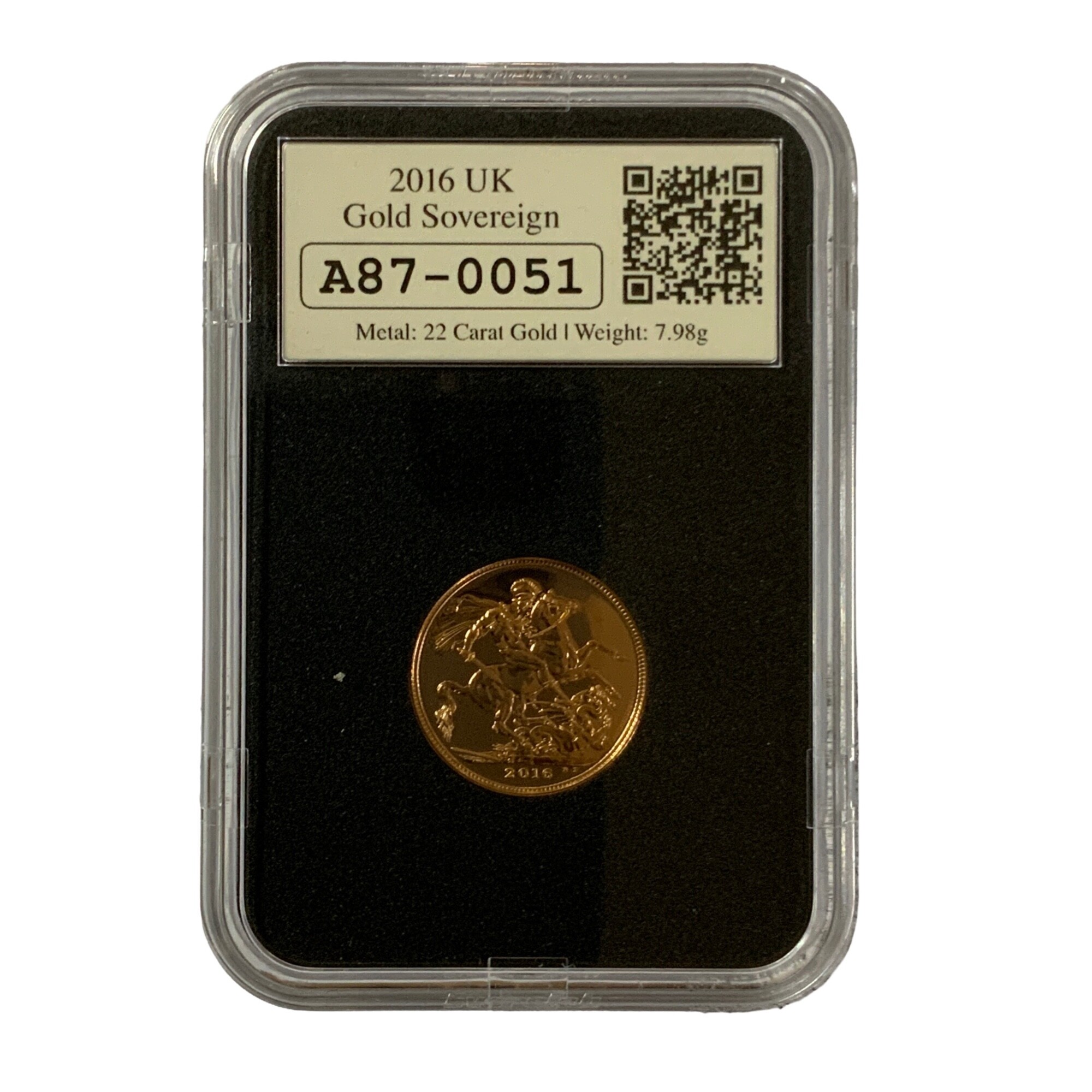 2016 Queen Elizabeth II encapsulated, uncirculated full sovereign.