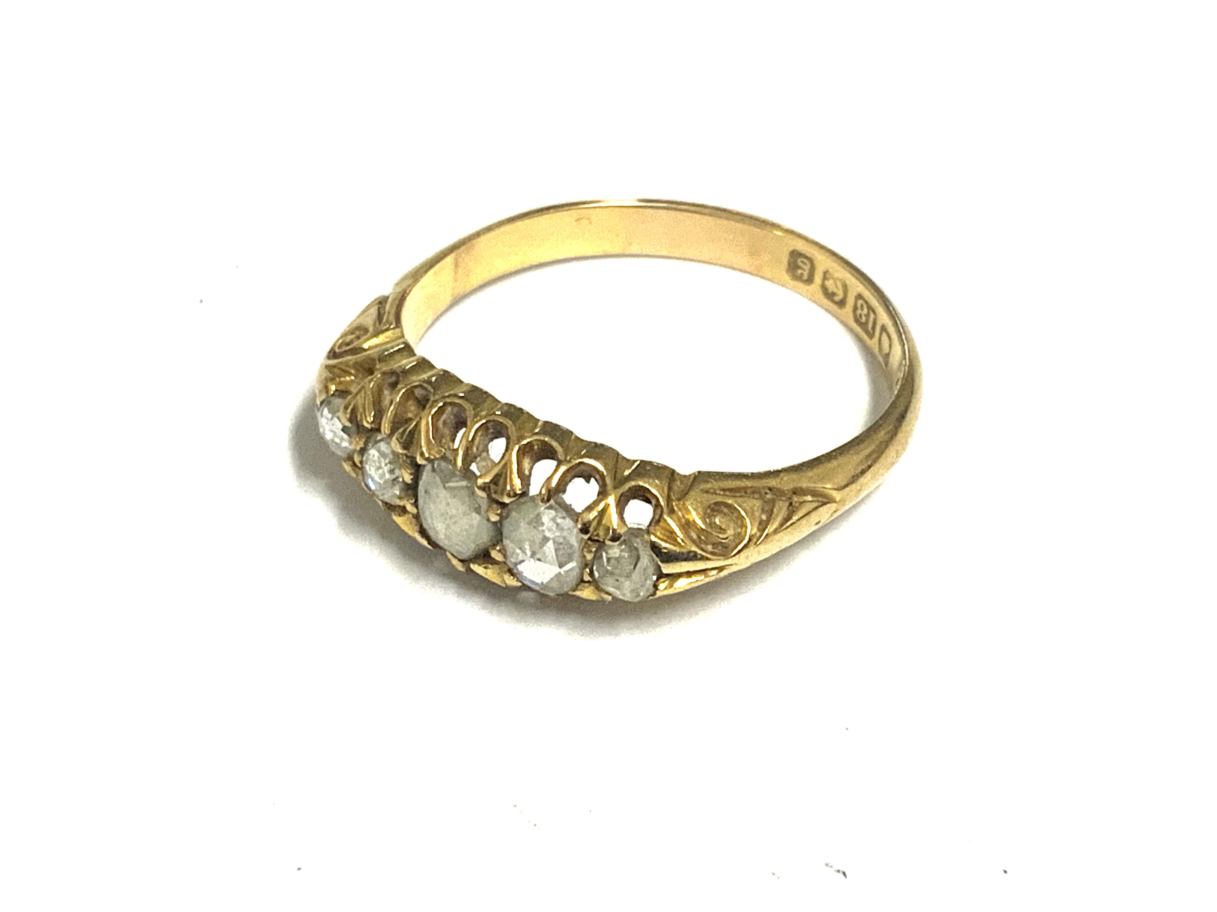 A good quality antique old rose cut 5 stone diamond ring, size P