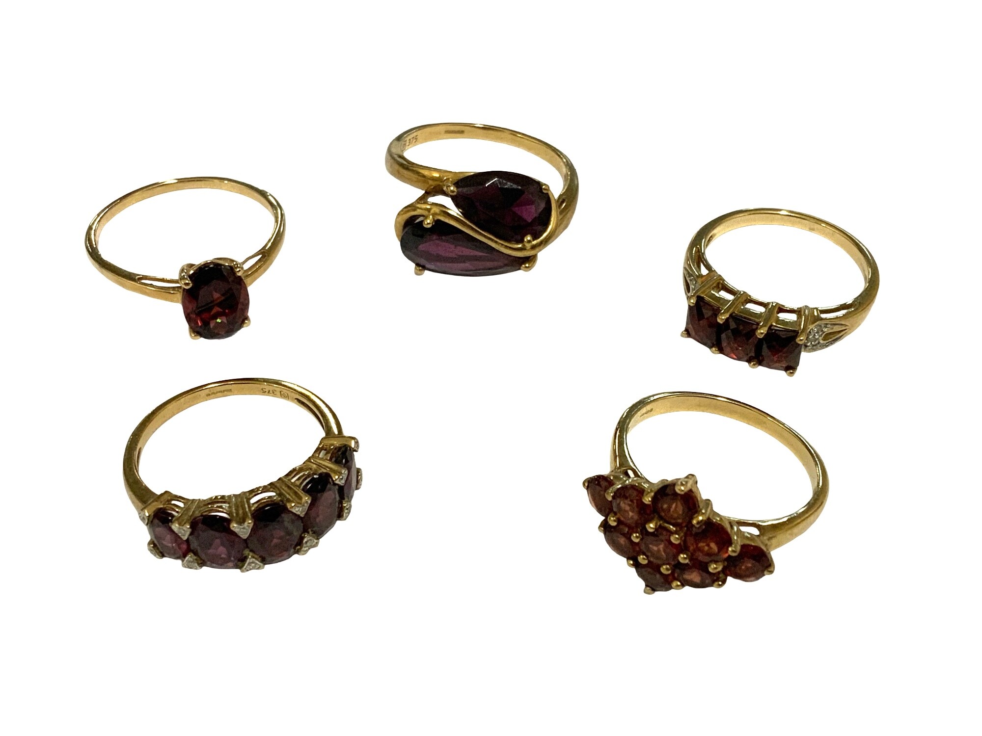 5 9ct gold various gem set rings. 15.7g