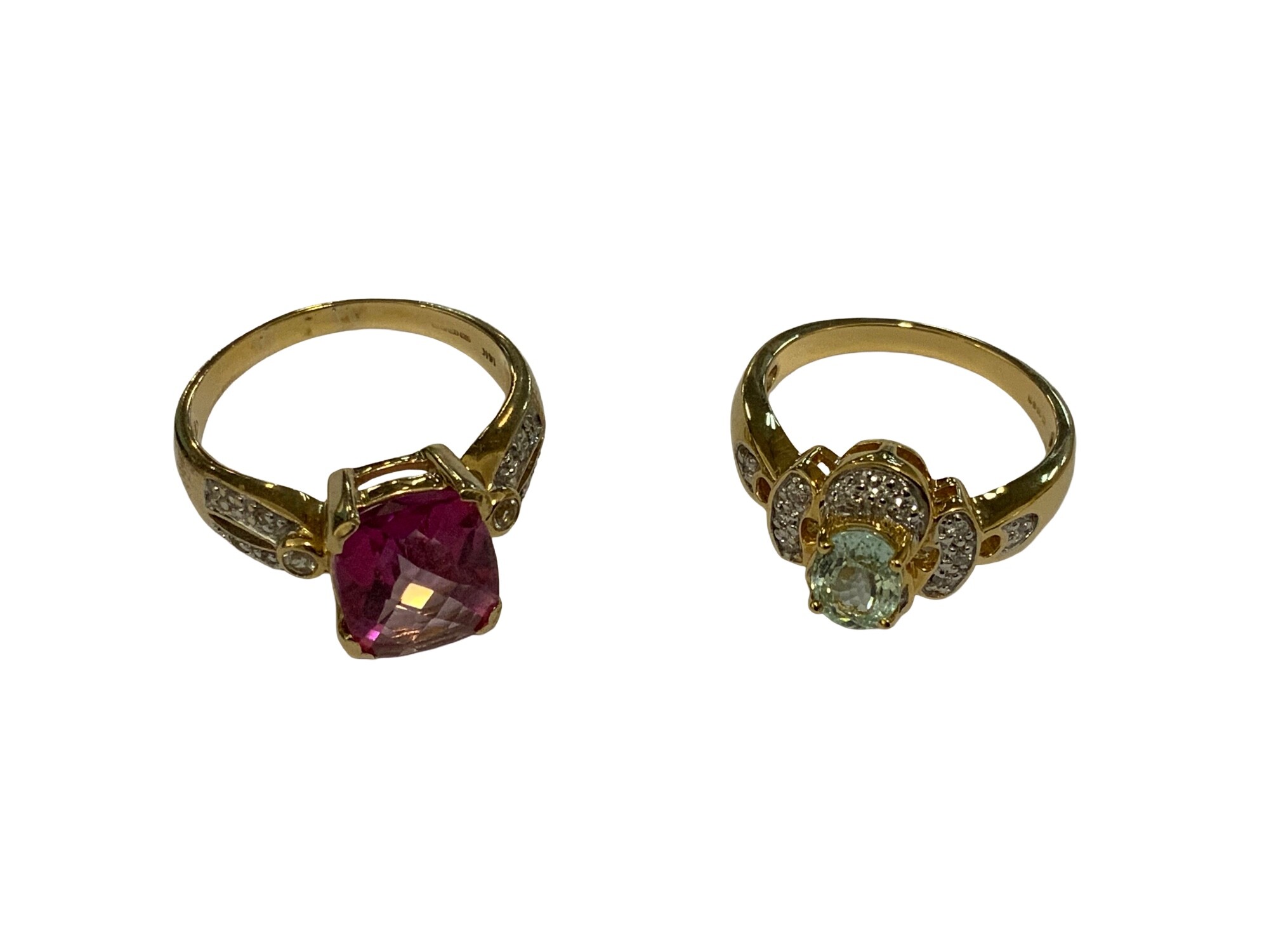 2 Gem set gold dress rings (1 14K 5.1g/ 1 18K 5.2g).