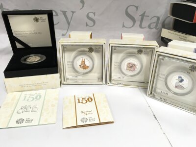 Royal Mint 2016 Beatrix Potter four 50p silver proof coins individually boxed