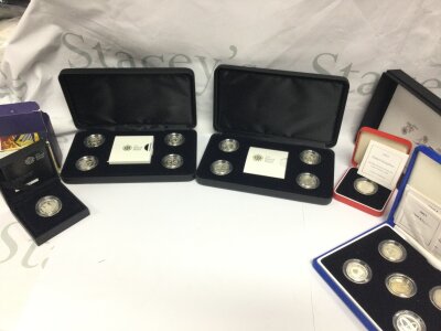 A Royal Mint £1 silver proof collection including Icons of a Nation ,2003 Piedfort one pound coin etc.