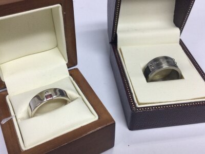 A heavy silver ring , citrine and diamond and a Ben Sherman ring size P and R.