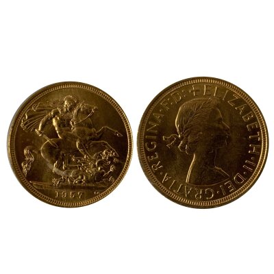A Queen Elizabeth III gold presentation 1957 Gillick sovereign.