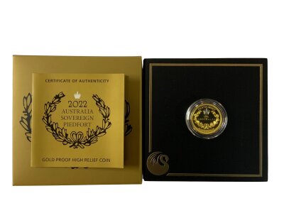 A Perth Mint 2022 Australian Piedfort sovereign.