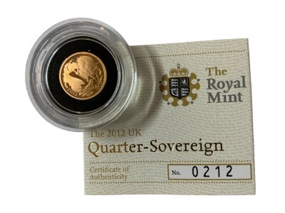 A Royal Mint issue 2012 Quarter Sovereign. George and the Dragon effigy.