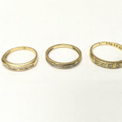 Three 18ct gold 1/2 hoop rings. Sizes H J and N approximately 6.5g