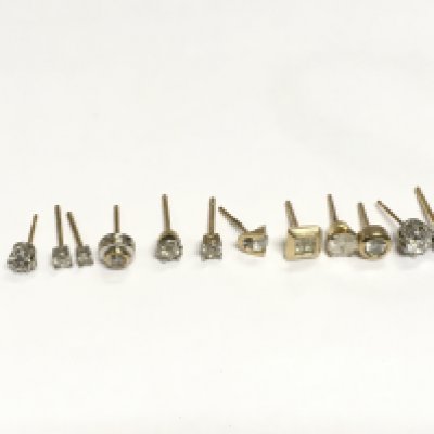 A collection of gold, diamond and moissanite ear studs, total approx 4.2g.