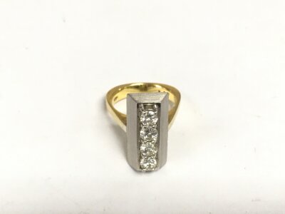 A 14k gold modern design ring set with four diamonds, approx 0.20ct, approx  7.4g and approx size K-L.