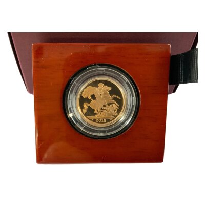 A 2018 Gold proof sovereign, Queen Elizabeth II portrait.