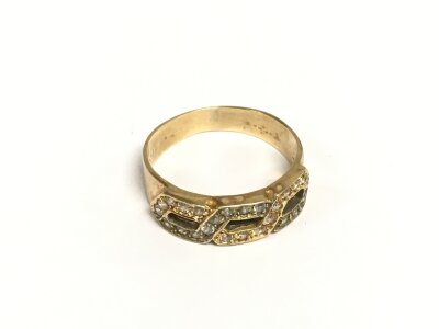 A 14ct gold ring set with a pattern of small diamonds, approx 3.4g and approx size P-Q.